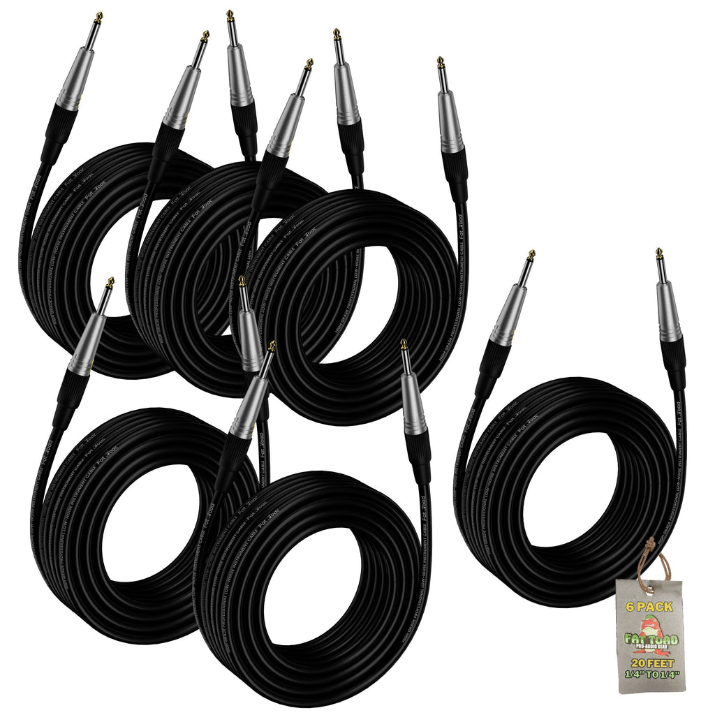 Guitar Cords (6 Pack) Instrument Cable by FAT TOAD | 20FT Wires 1/4 Inch Gold Straight-End for Electric, Acoustic, Bass, Keyboards, Speakers, Sound AMP & Music Recording Studio | Shielded 24 AWG Patch GeekStands.com