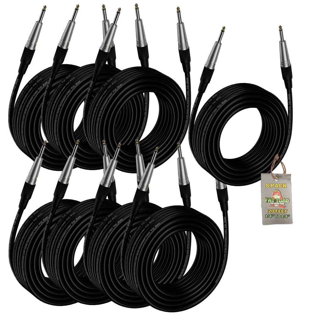 Guitar Cables (4 Pack) Instrument Cord by FAT TOAD | 24 AWG Patch Conductor for Electric or Acoustic Guitar, Bass, Amps, Keyboards & Pro-Audio DJ Recording Studio PA | 20FT 1/4 Inch Straight-End Wires GeekStands.com
