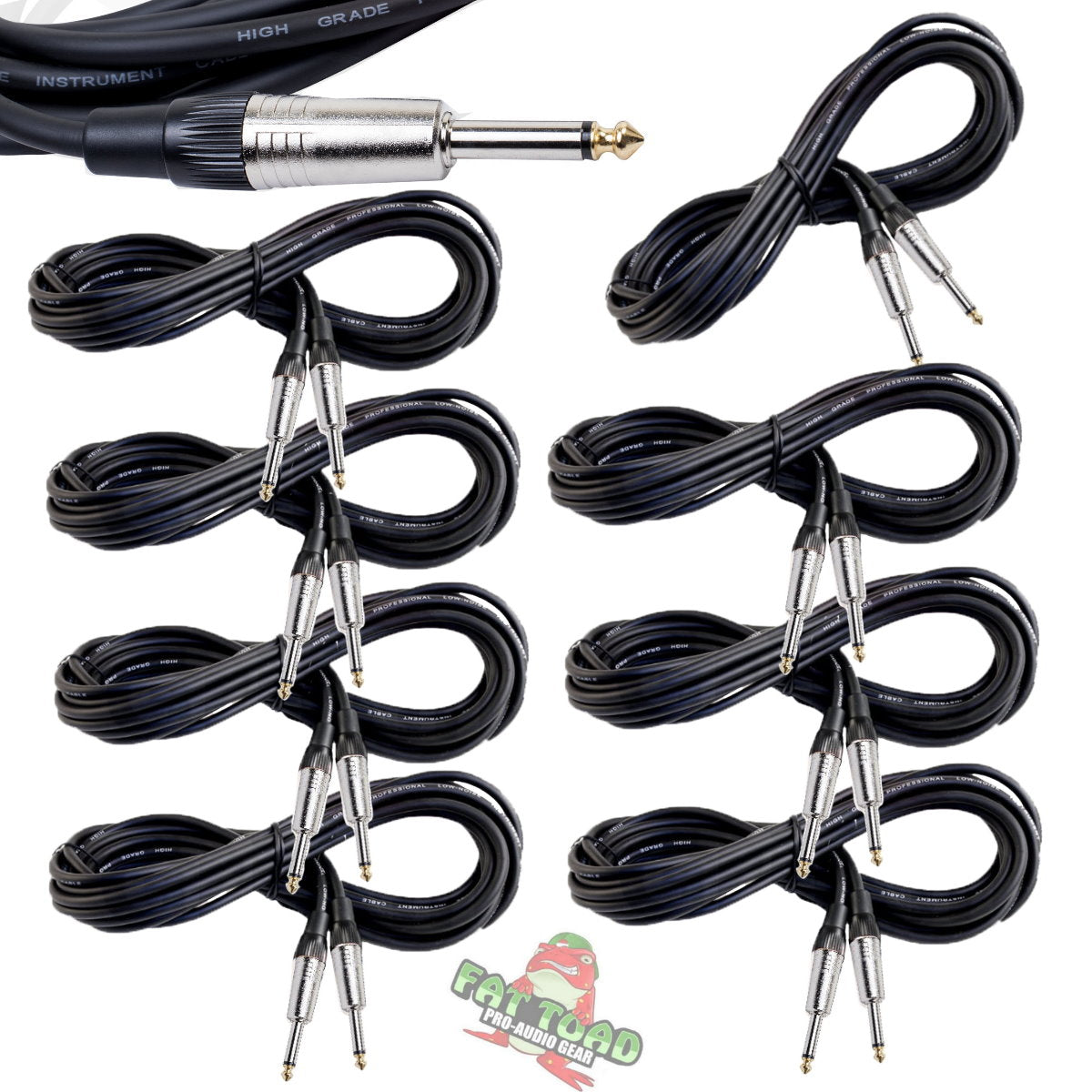 Guitar Cables (4 Pack) Instrument Cord by FAT TOAD | 24 AWG Patch Conductor for Electric or Acoustic Guitar, Bass, Amps, Keyboards & Pro-Audio DJ Recording Studio PA | 20FT 1/4 Inch Straight-End Wires GeekStands.com