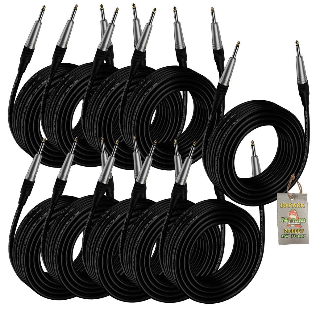 Guitar Cables (10 Pack) Instrument Cord by FAT TOAD - 24 AWG Patch Conductor for Electric Guitar, Bass, Amplifier Speaker, Keyboard & Recording Studio GeekStands.com