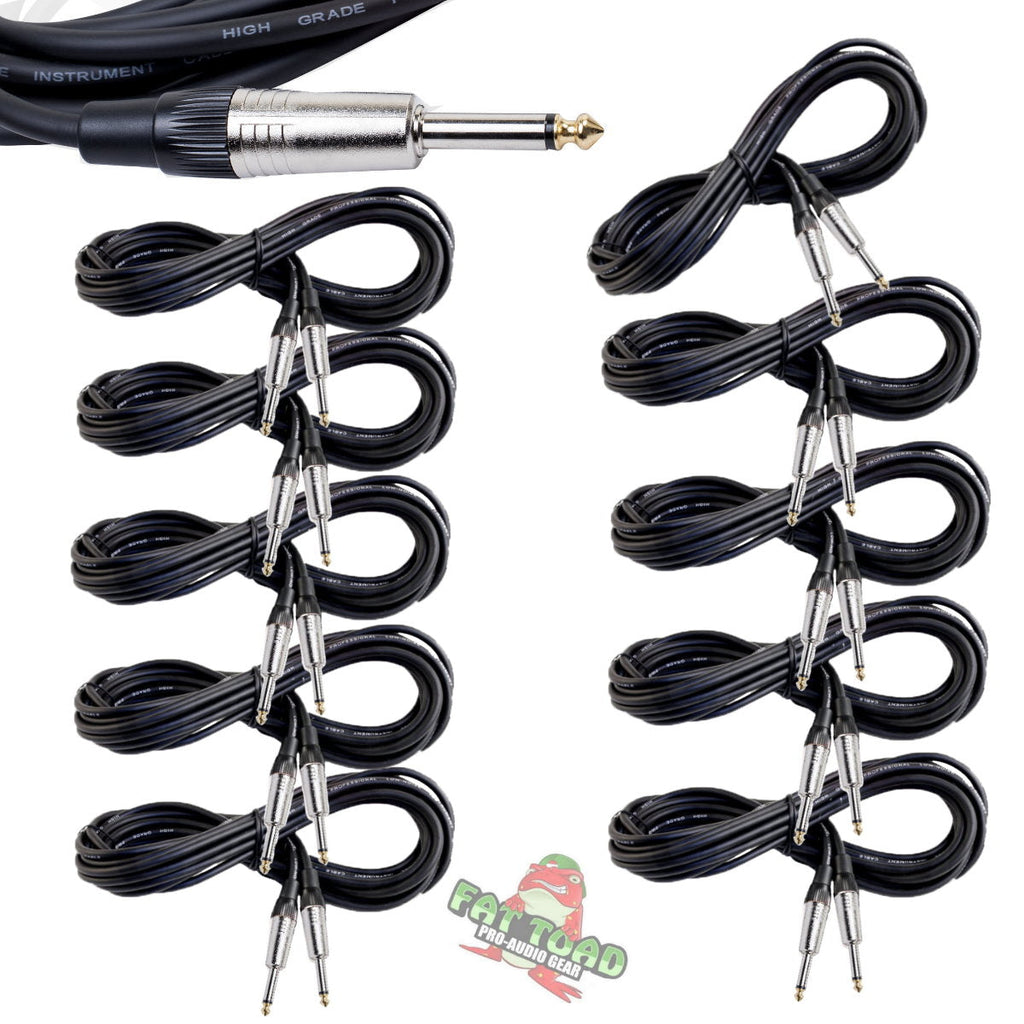 Guitar Cables (10 Pack) Instrument Cord by FAT TOAD - 24 AWG Patch Conductor for Electric Guitar, Bass, Amplifier Speaker, Keyboard & Recording Studio GeekStands.com