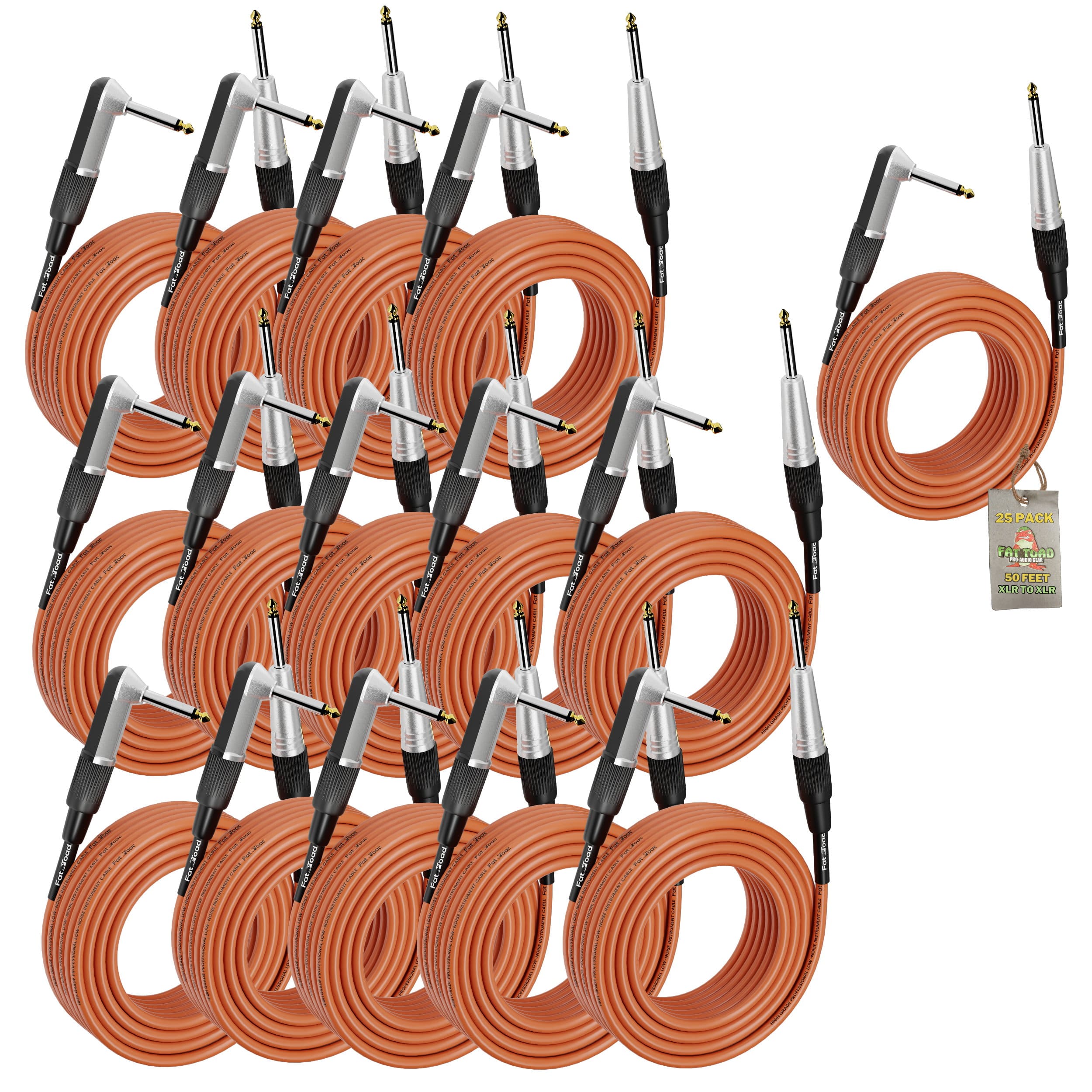 24 PACK - Right Angled Guitar Cables by FAT TOAD | Instrument Cords 20FT 1/4 Quarter Inch Straight-End 24GA Wires for Electric Guitar Pedal, Bass, Keyboards, Speaker Amplifier & Audio Studio Recording GeekStands.com