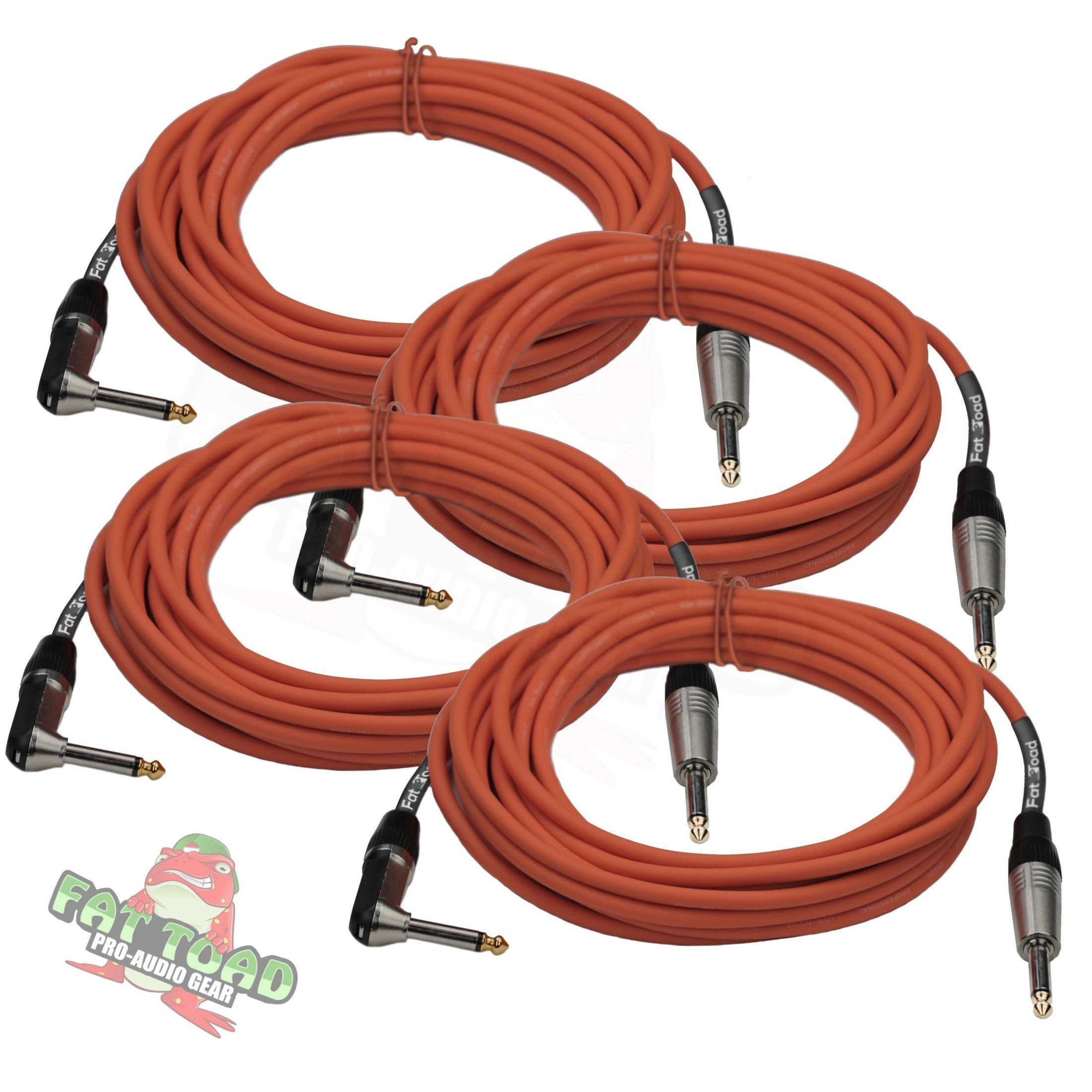 Guitar Cords (4 Pack) Right Angle Instrument Cable by FAT TOAD | 20FT 1/4 Inch Straight-End Wires for Electric Guitar, Bass, Keyboards & Music Sound Recording Studio | Shielded 24 AWG Patch Conductor GeekStands.com