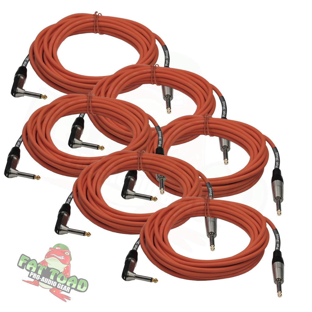 Guitar Cables (6 Pack) Right Angled Instrument Cord by FAT TOAD | 20FT 1/4 Quarter Inch Straight-End 20 GA Wires for Electric Guitar Pedal, Bass, Keyboards, Speaker Amplifier & Audio Studio Recording GeekStands.com