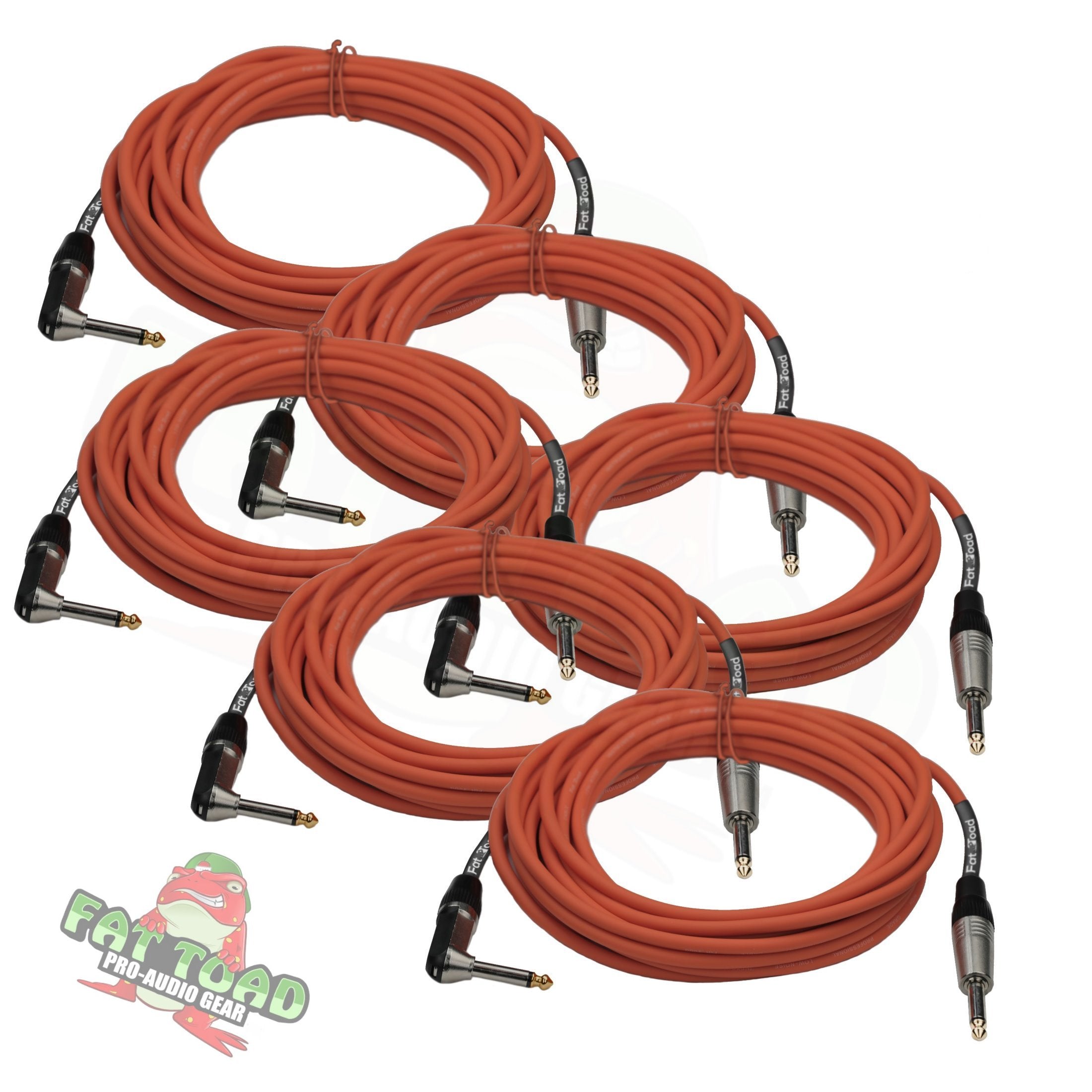 Guitar Cables (6 Pack) Right Angled Instrument Cord by FAT TOAD | 20FT 1/4 Quarter Inch Straight-End 20 GA Wires for Electric Guitar Pedal, Bass, Keyboards, Speaker Amplifier & Audio Studio Recording GeekStands.com