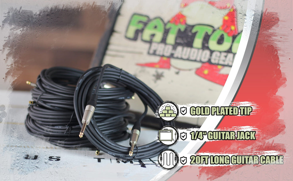 Guitar Cords (6 Pack) Instrument Cable by FAT TOAD | 20FT Wires 1/4 Inch Gold Straight-End for Electric, Acoustic, Bass, Keyboards, Speakers, Sound AMP & Music Recording Studio | Shielded 24 AWG Patch GeekStands.com