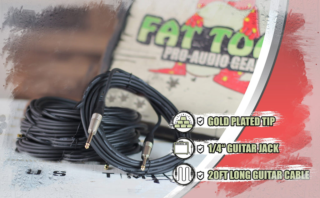 Guitar Cables (4 Pack) Instrument Cord by FAT TOAD | 24 AWG Patch Conductor for Electric or Acoustic Guitar, Bass, Amps, Keyboards & Pro-Audio DJ Recording Studio PA | 20FT 1/4 Inch Straight-End Wires GeekStands.com