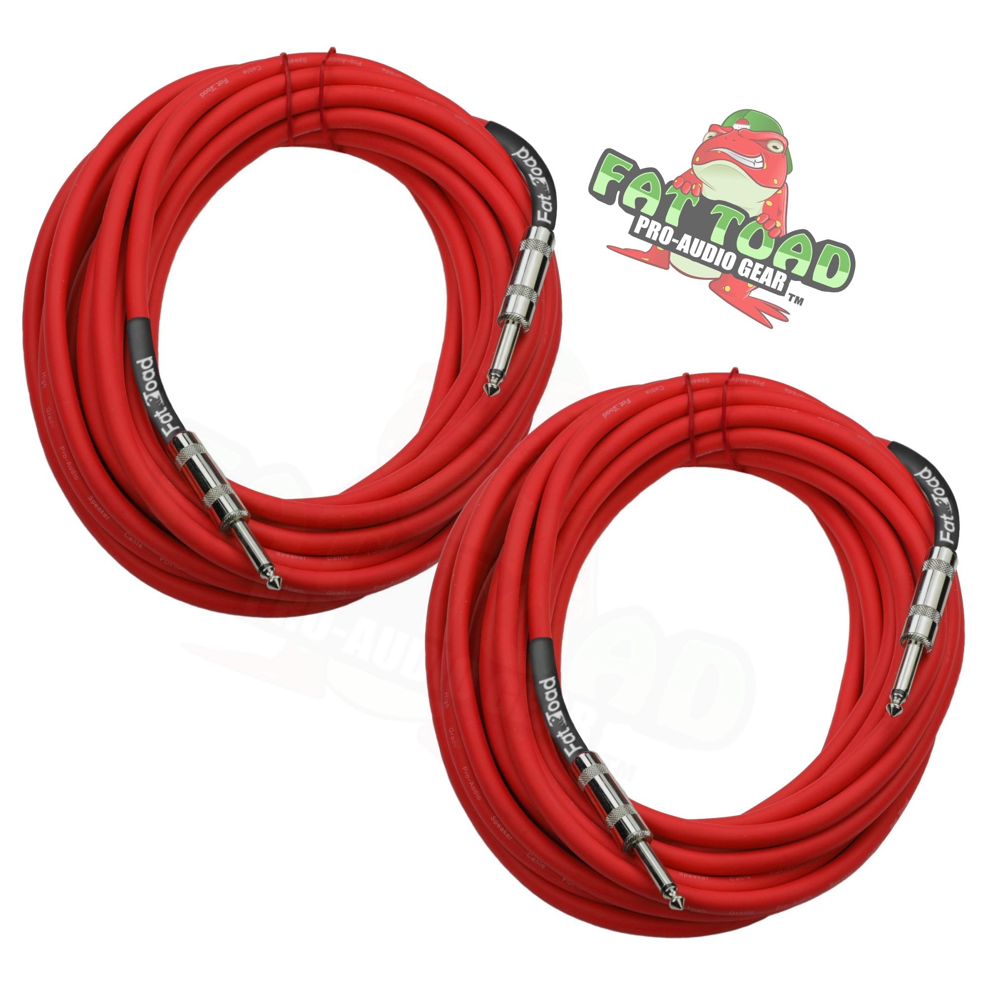 1/4" to 1/4 Male Jack Speaker Cables (2 Pack) by FAT TOAD - 25ft Professional Pro Audio Red DJ Speakers PA Patch Cords - Quarter Inch 12 AWG Wire GeekStands.com