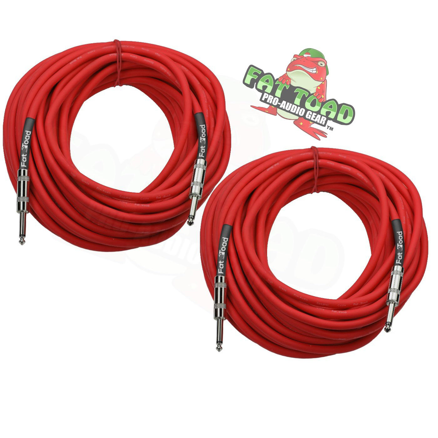 1/4" to 1/4 Male Jack Speaker Cables (2 Pack) by FAT TOAD - 50ft Professional Pro Audio Red DJ Speakers PA Patch Cords - Quarter Inch 12 AWG Wire GeekStands.com