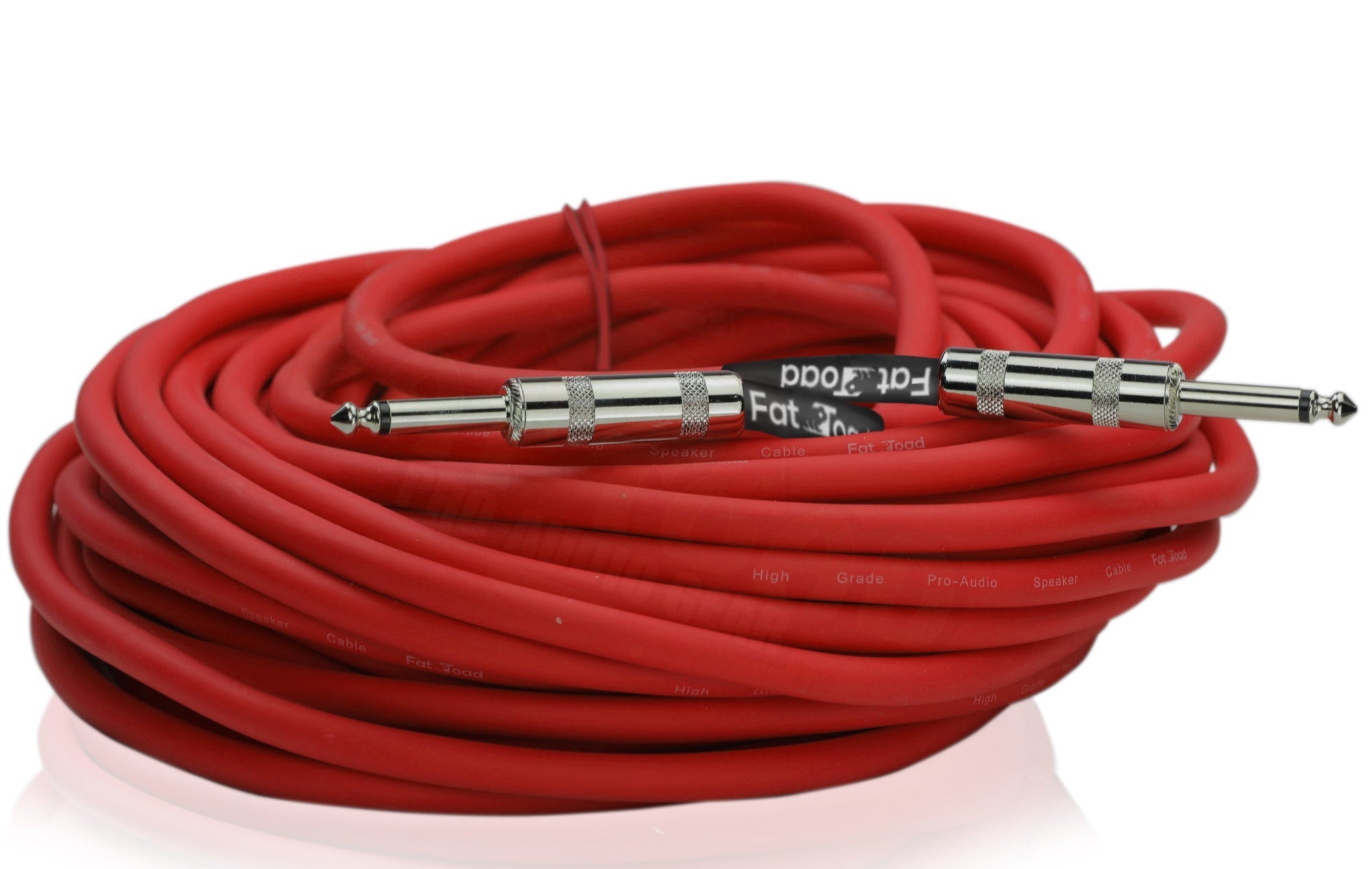1/4" to 1/4 Male Jack Speaker Cables (2 Pack) by FAT TOAD | 50ft Professional Pro Audio Red DJ Speakers PA Patch Cords | Quarter Inch 12 AWG Gauge Wire for Amp, Music Studio Recording & Stage Gear GeekStands.com
