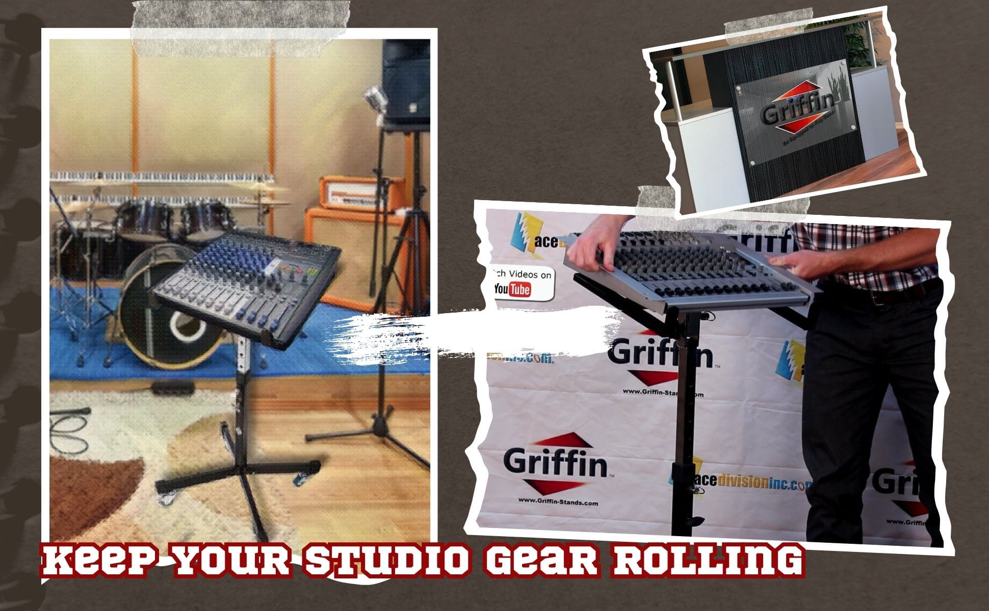 Studio Mixer Stand DJ Cart by GRIFFIN | Rolling Standing Rack On Casters with Adjustable Height | Portable Turntable Holder | Mobile Mount For Digital Drum Machine, Mixing Audio Gear & Music Equipment GeekStands.com
