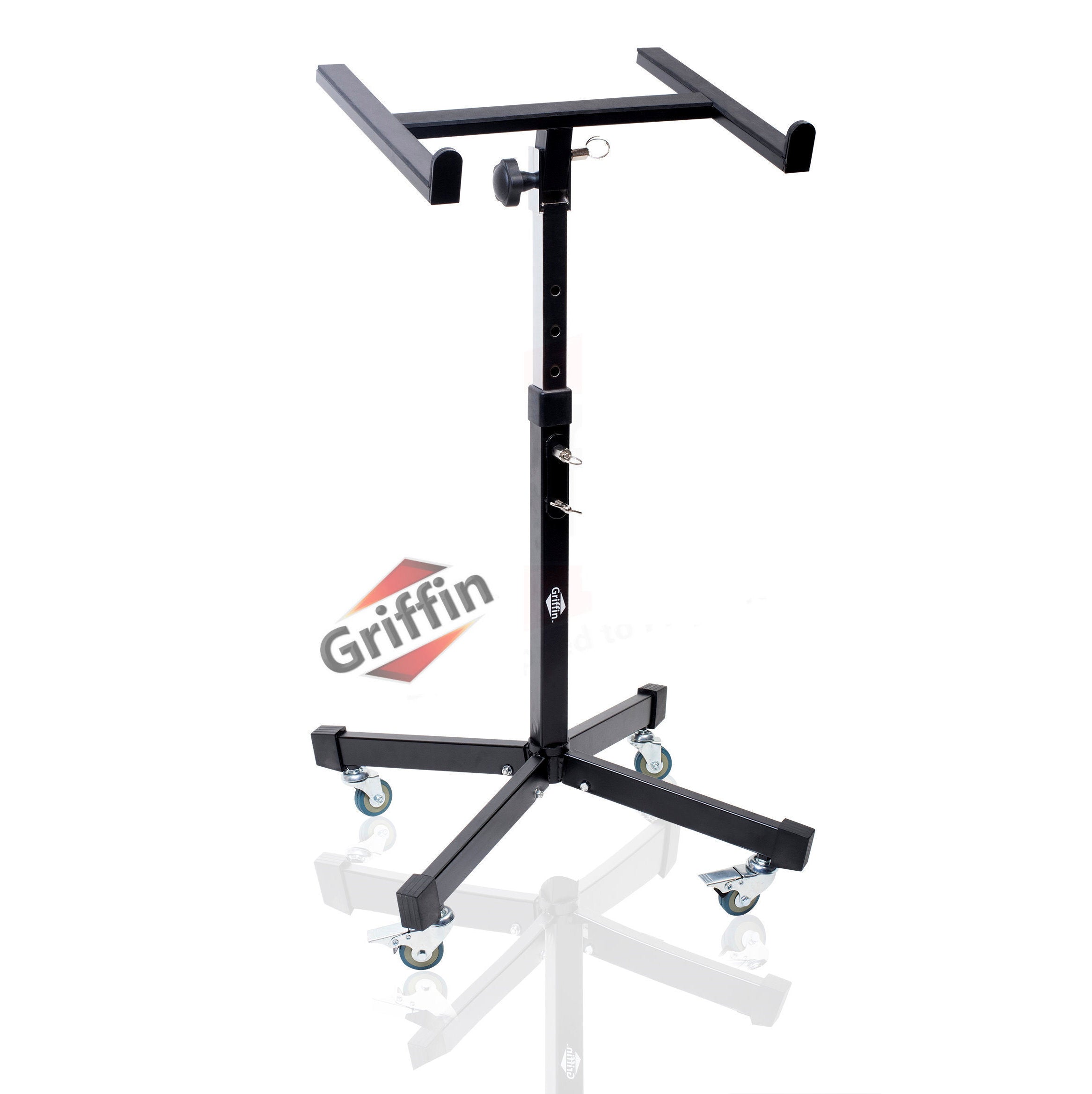 Studio Mixer Stand DJ Cart by GRIFFIN | Rolling Standing Rack On Casters with Adjustable Height | Portable Turntable Holder | Mobile Mount For Digital Drum Machine, Mixing Audio Gear & Music Equipment GeekStands.com