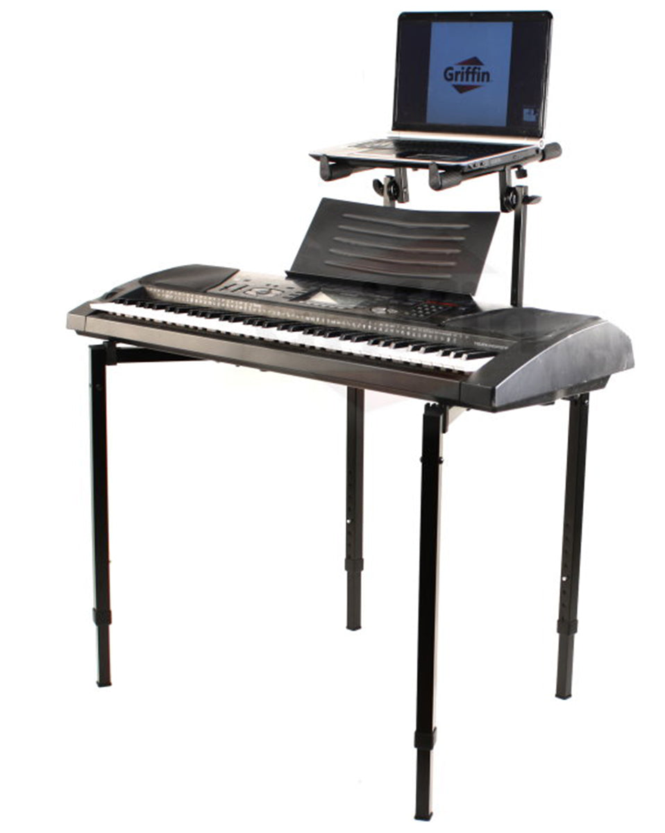 Double Piano Keyboard & Laptop Stand by GRIFFIN - 2 Tier/Dual Portable Studio Mixer Rack for Turntables, DJ Coffins, Speakers, Digital Music Gear GeekStands.com