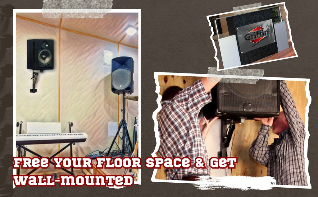 Wall Mount Brackets for PA Speakers (4 PACK) by GRIFFIN - Securing Locking Pin & 3-Level Tilt Adjustments - All-Steel DJ Studio Monitor Stands with 35mm Pole Holder for Pro-Audio GeekStands.com