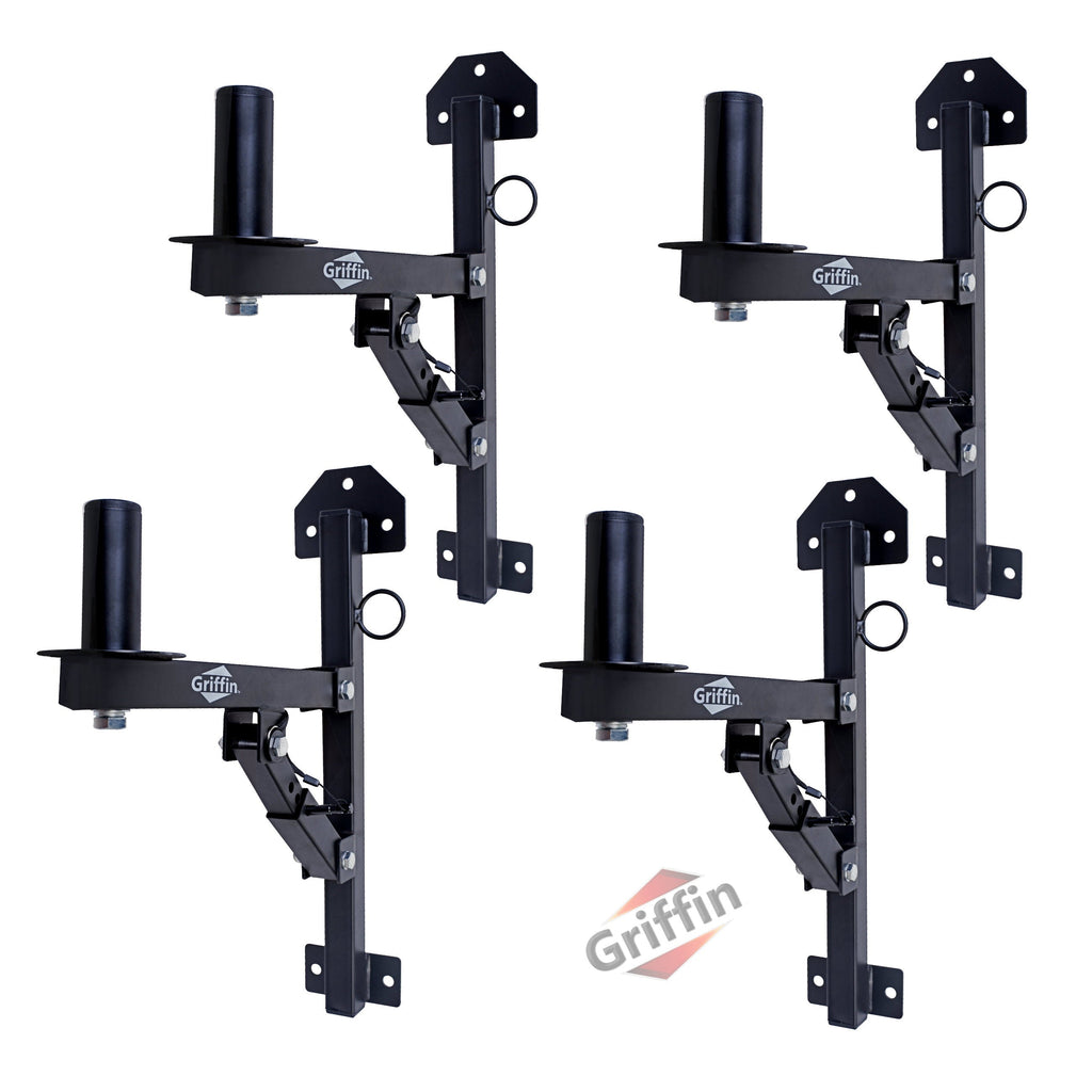 Wall Mount Brackets for PA Speakers (4 PACK) by GRIFFIN - Securing Locking Pin & 3-Level Tilt Adjustments - All-Steel DJ Studio Monitor Stands with 35mm Pole Holder for Pro-Audio GeekStands.com