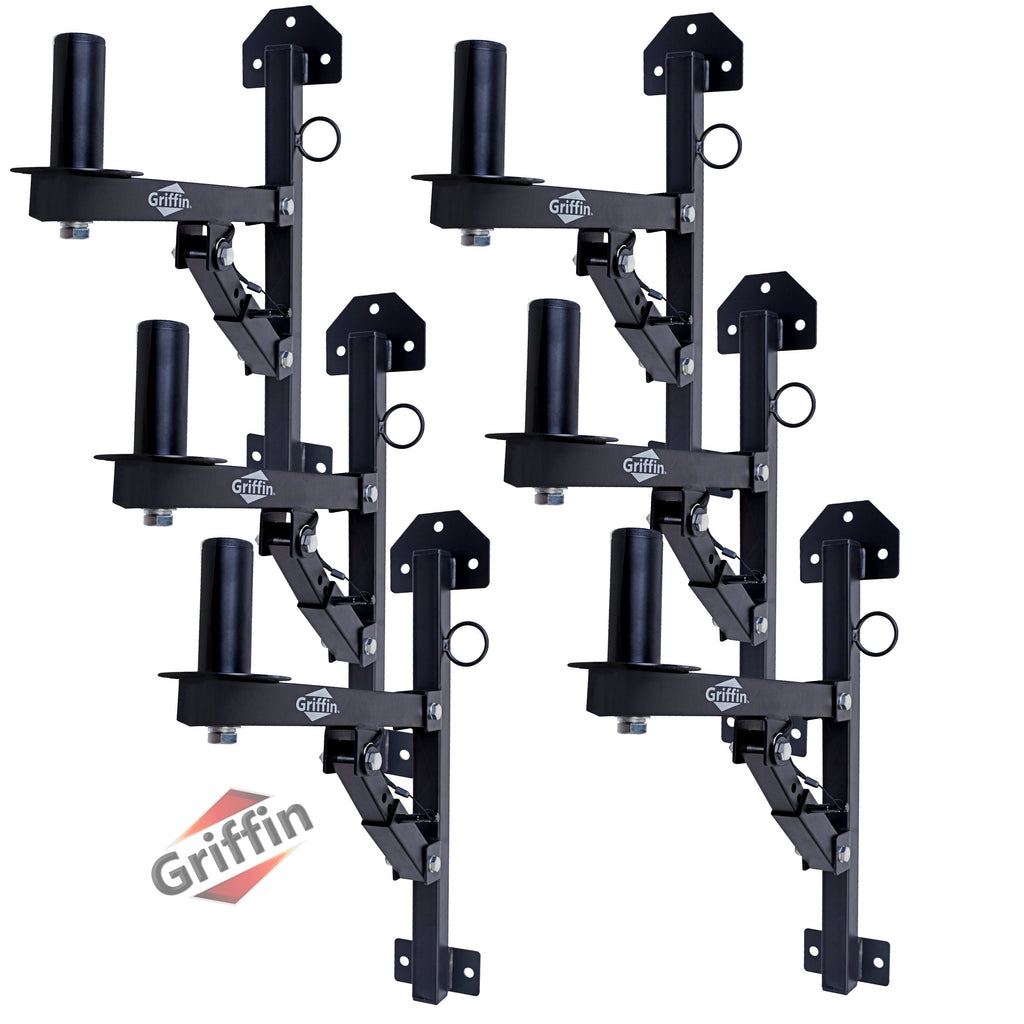 PA Speaker Wall Mount Bracket Stands (6 PACK) by GRIFFIN - All-Steel Pro-Audio 35mm Pole Holders with Securing Locking Pin & 3-Level Tilt Adjustments - DJ On-Stage Studio Monitor Holders GeekStands.com