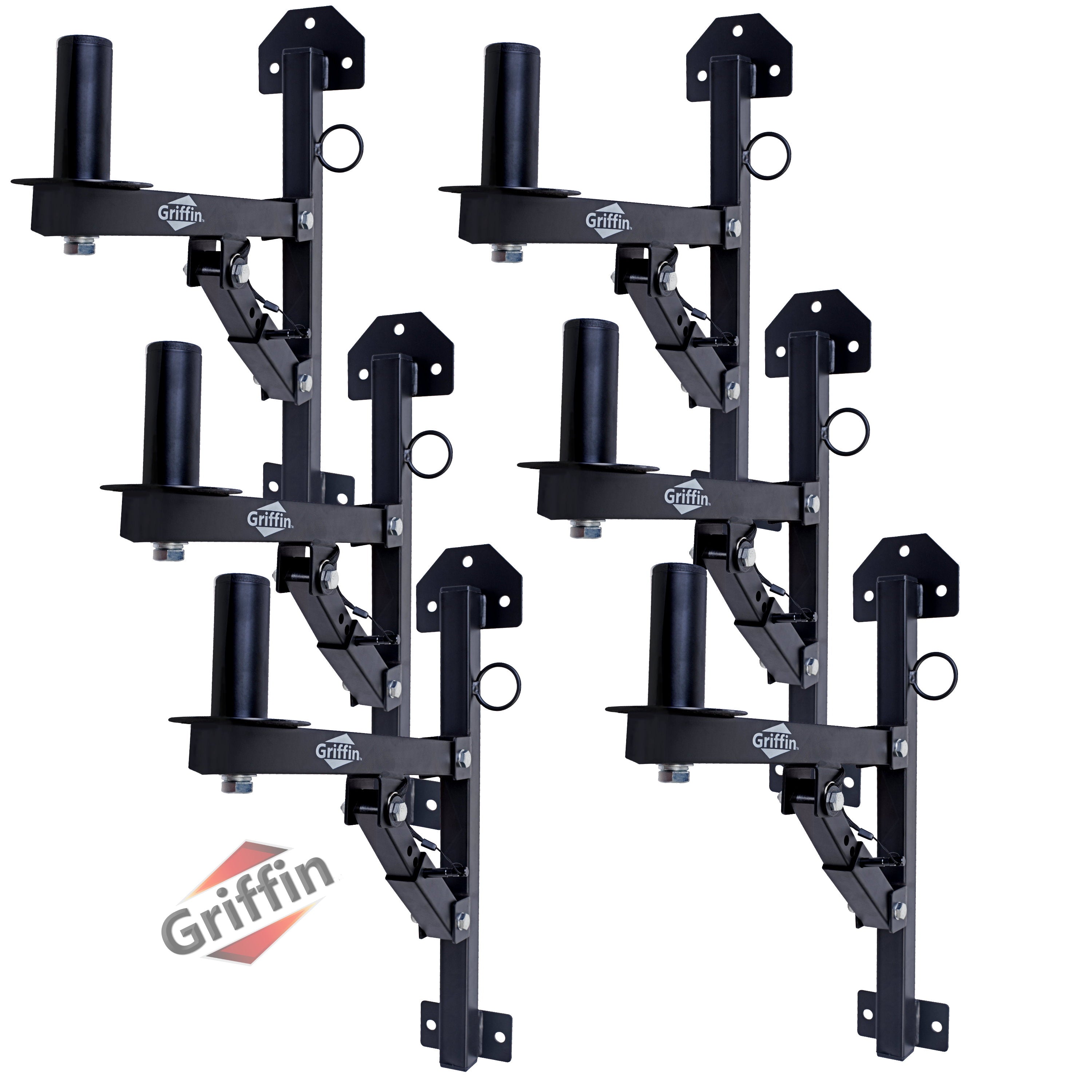 PA Speaker Wall Mount Bracket Stands (6 PACK) by GRIFFIN - All-Steel Pro-Audio 35mm Pole Holders with Securing Locking Pin & 3-Level Tilt Adjustments - DJ On-Stage Studio Monitor Holders GeekStands.com