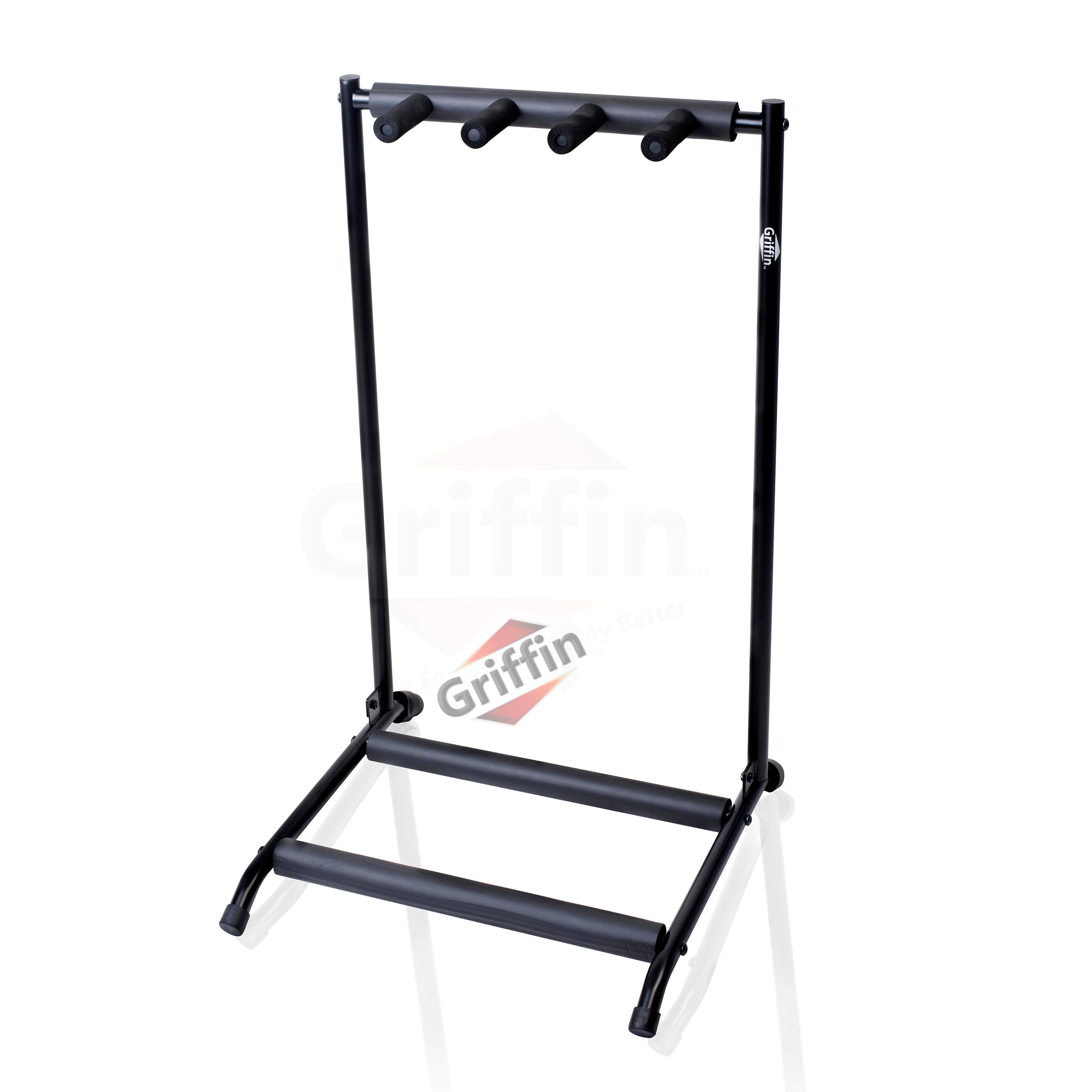 Three Guitar Rack Stand by GRIFFIN | Floor Storage Holder for Multiple Guitars | Neck Mount Support For Electric, Acoustic Bass, Accessories | Recording Studios, Schools, Stage Performers, Wall Hanger GeekStands.com