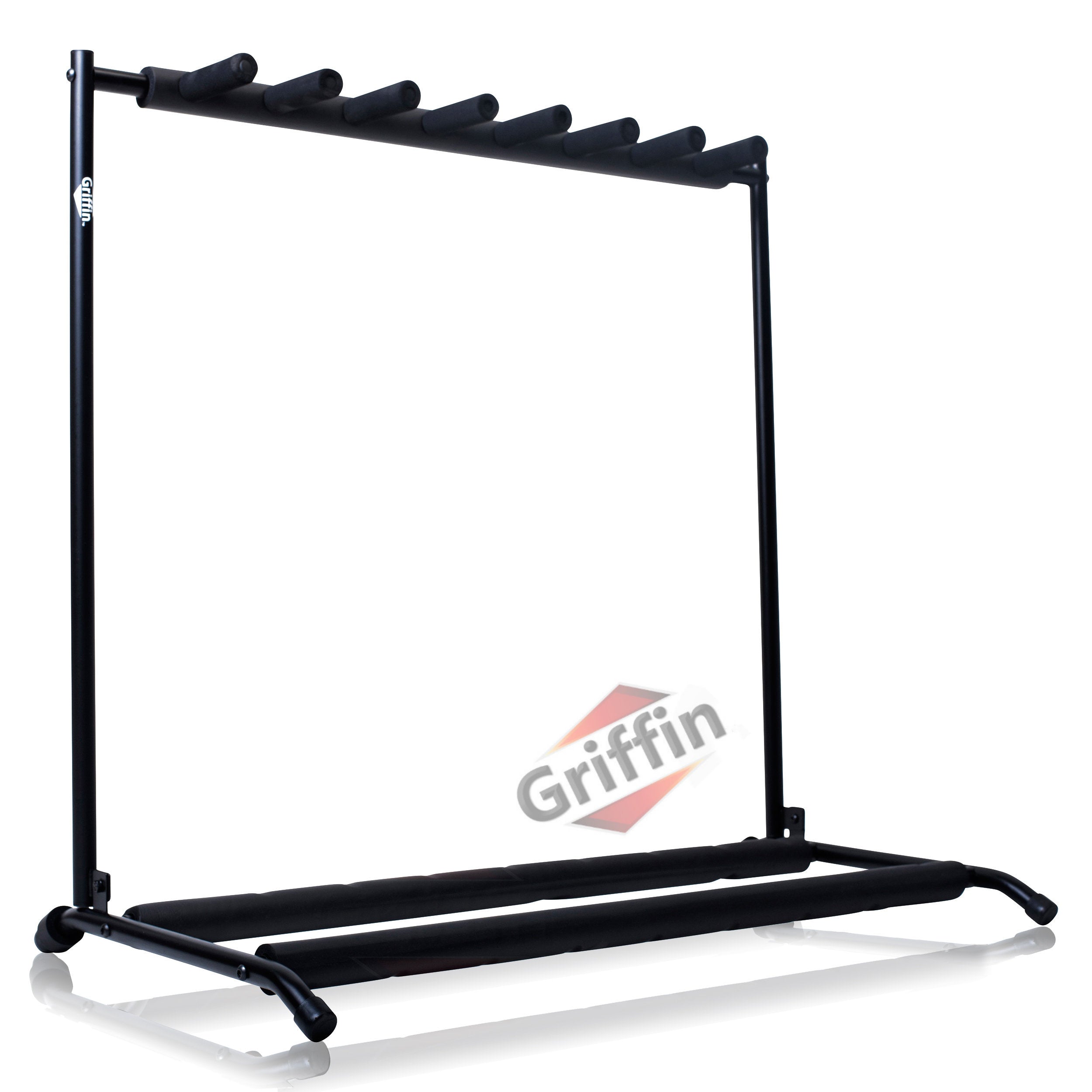 Seven Guitar Rack Stand by GRIFFIN | Floor Storage Holder for Multiple Guitars | Neck Mount Support For Electric, Acoustic Bass, Accessories | Recording Studios, Schools, Stage Performers, Wall Hanger GeekStands.com