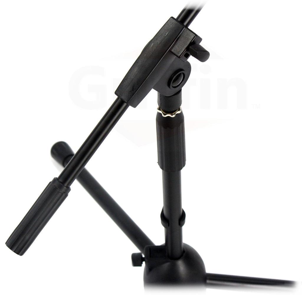 2 PACK- Low Profile Microphone Stand by GRIFFIN | Short Tripod Mic Stand Mount with Boom Arm for Kick Bass Drum, Studio Desktop Recording, Singing & Guitar Amplifiers | Small Height Telescoping Holder GeekStands.com