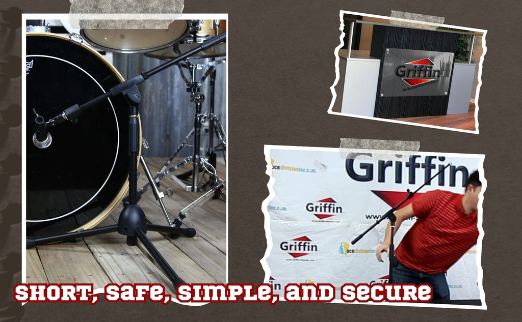 2 PACK- Low Profile Microphone Stand by GRIFFIN | Short Tripod Mic Stand Mount with Boom Arm for Kick Bass Drum, Studio Desktop Recording, Singing & Guitar Amplifiers | Small Height Telescoping Holder GeekStands.com