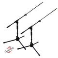 Low-Profile Microphone Stand (2 PACK) by GRIFFIN - Short Tripod Mic Stand Mount with Boom Arm for Kick Bass Drum, Studio Desktop Recording, Singing & Guitar Amplifiers - Small Height Telescoping Holder GeekStands.com