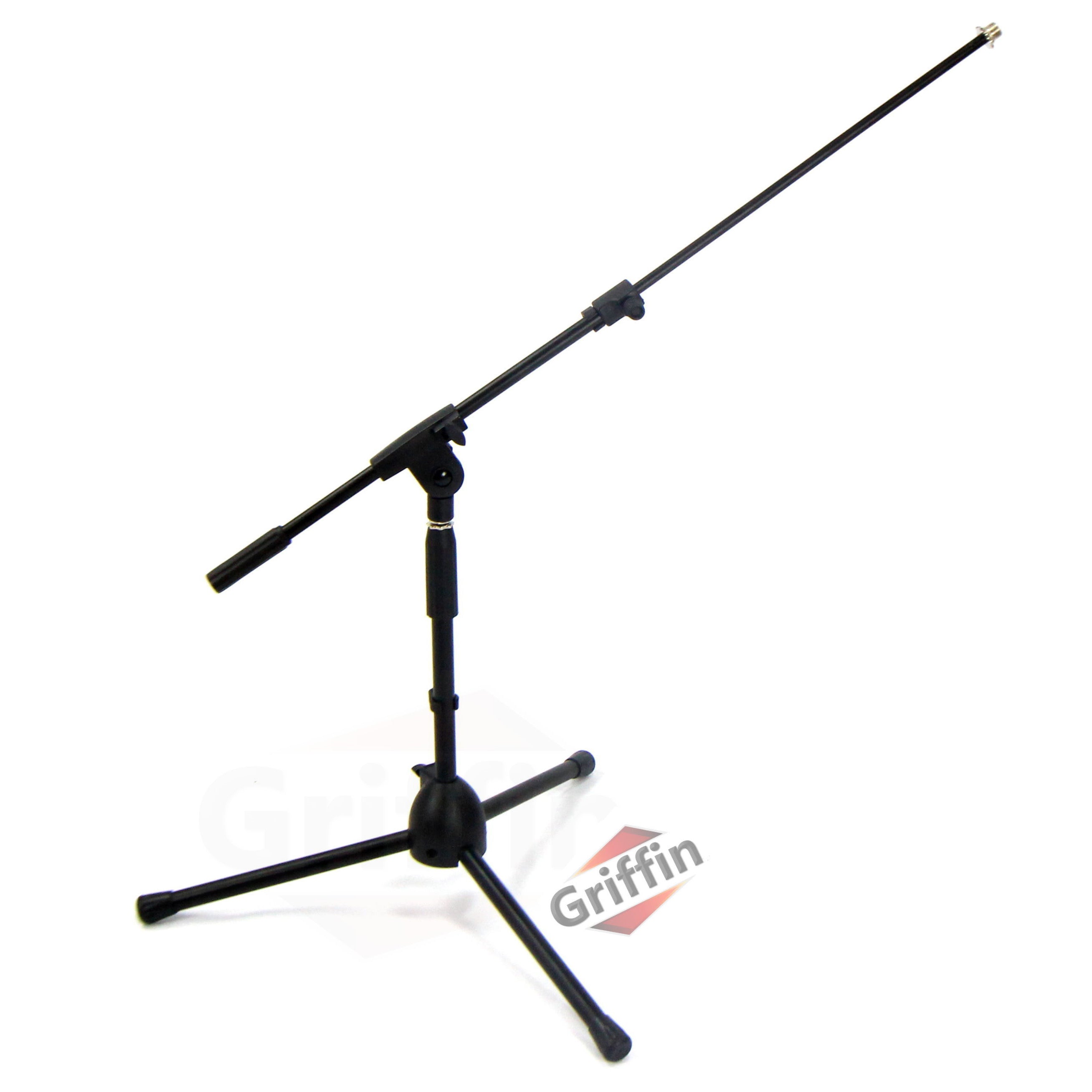 Short Microphone Stand with Boom Arm by GRIFFIN | Low Profile Tripod Mic Stand Mount for Kick Bass Drum, Studio Desktop Recording, Singing, & Guitar Amplifiers | Small Height Telescoping Boom Holder GeekStands.com