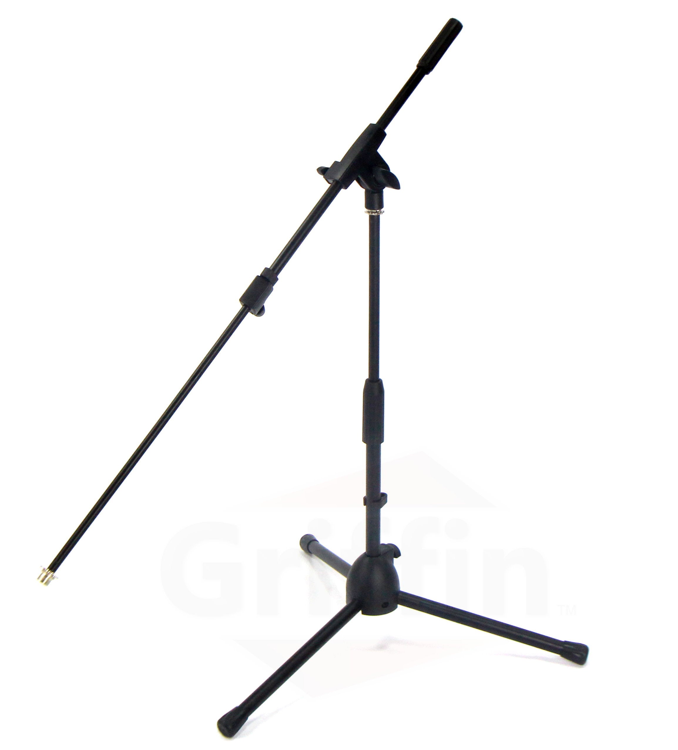 Low-Profile Microphone Stand (2 PACK) by GRIFFIN - Short Tripod Mic Stand Mount with Boom Arm for Kick Bass Drum, Studio Desktop Recording, Singing & Guitar Amplifiers - Small Height Telescoping Holder GeekStands.com