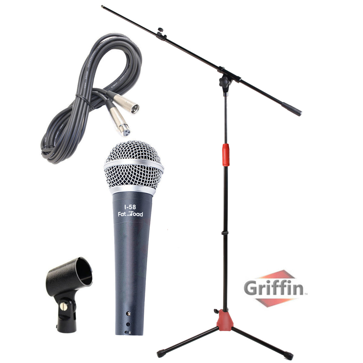 Microphone Stand Studio Package by GRIFFIN - Telescoping Boom Arm Mount & Tripod Holder - Singing Handheld Vocal Microphone, 20FT XLR Mic Cable GeekStands.com