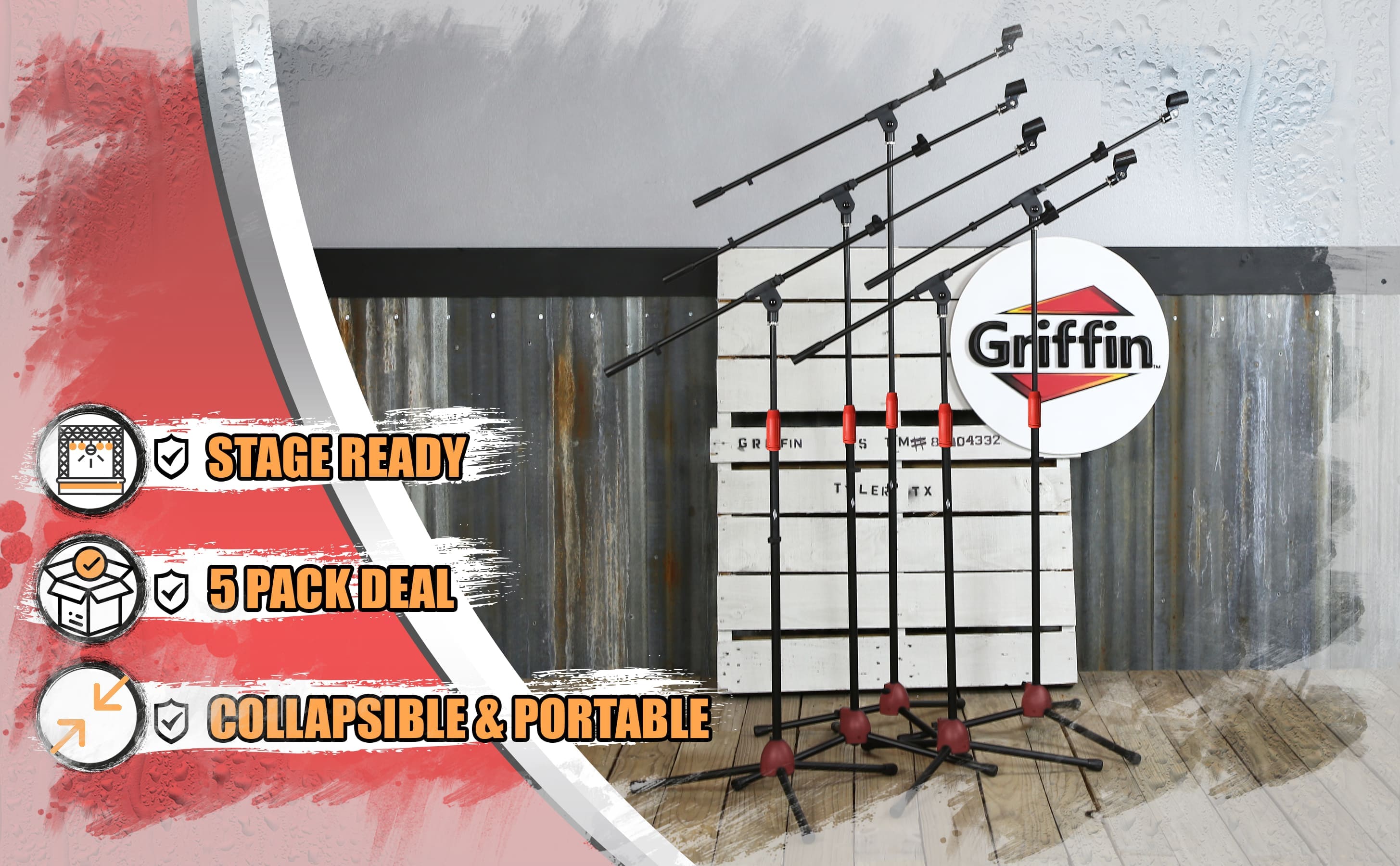 Microphone Boom Stand with Telescopic Arm (Pack of 5) by GRIFFIN - Adjustable Holder Mount For Studio Recording Accessories, Singing Vocal Karaoke GeekStands.com