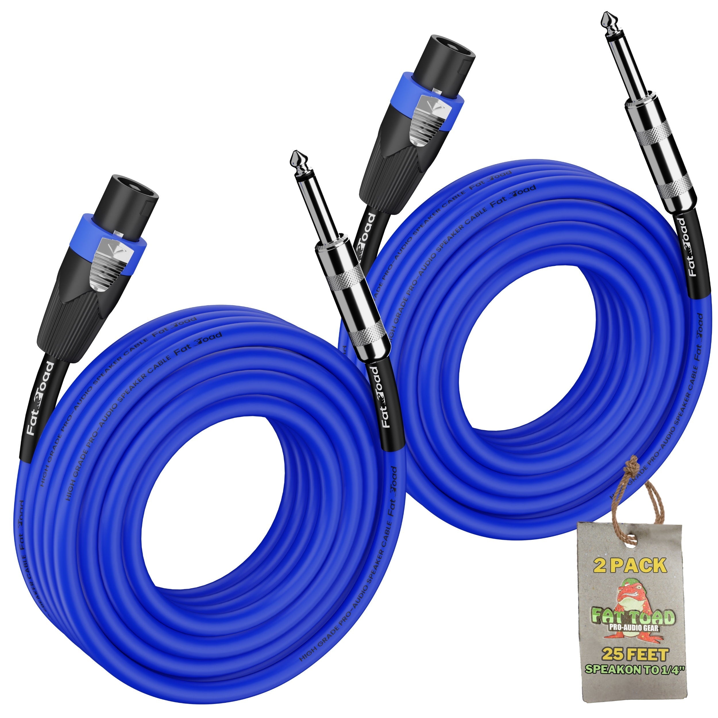 Speakon to 1/4" Male Cables (2 Pack) by FAT TOAD | 25 ft Professional Pro Audio Blue DJ Speaker PA Cord with Twist Lock Connector | 12 AWG Wire for Impeccable Studio Recording & Stage Performance Gear GeekStands.com