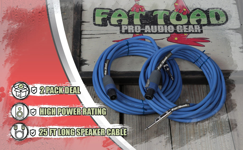 Speakon to 1/4" Male Cables (2 Pack) by FAT TOAD - 25 ft Professional Pro Audio Blue DJ Speaker PA Cord with Twist Lock Connector - 12 AWG Wire GeekStands.com