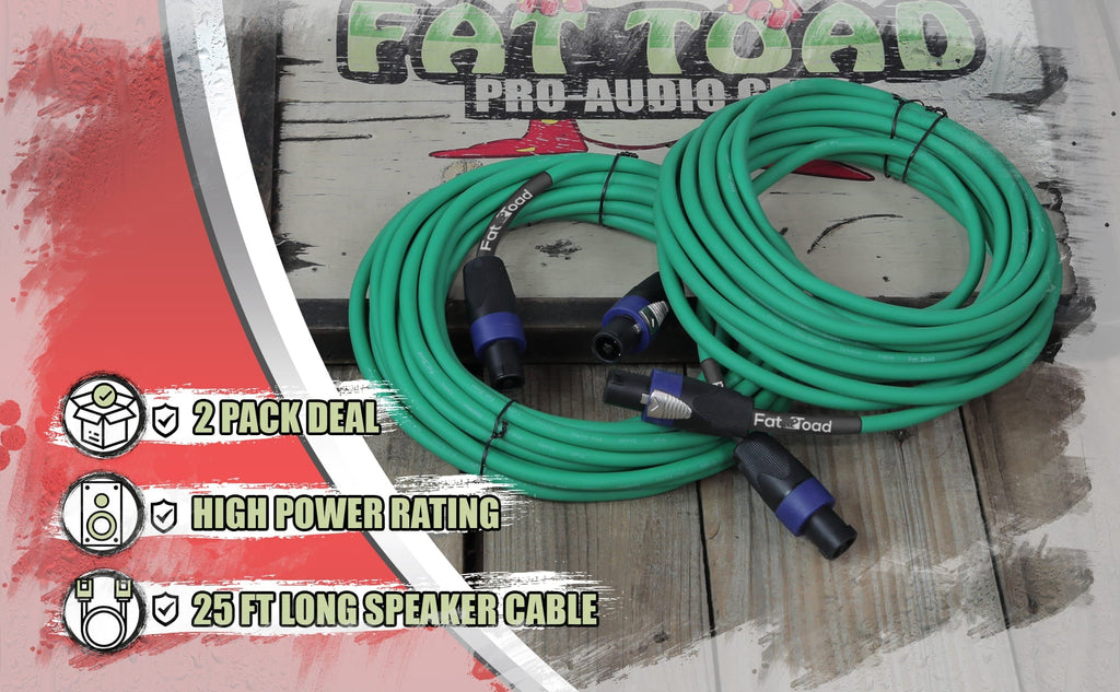 Speakon to Speakon Cables (2 Pack) by FAT TOAD - 25ft Professional DJ Pro Audio Green Speaker PA Cord w/ Twist Lock Connector - 12 AWG Wire for Studio GeekStands.com