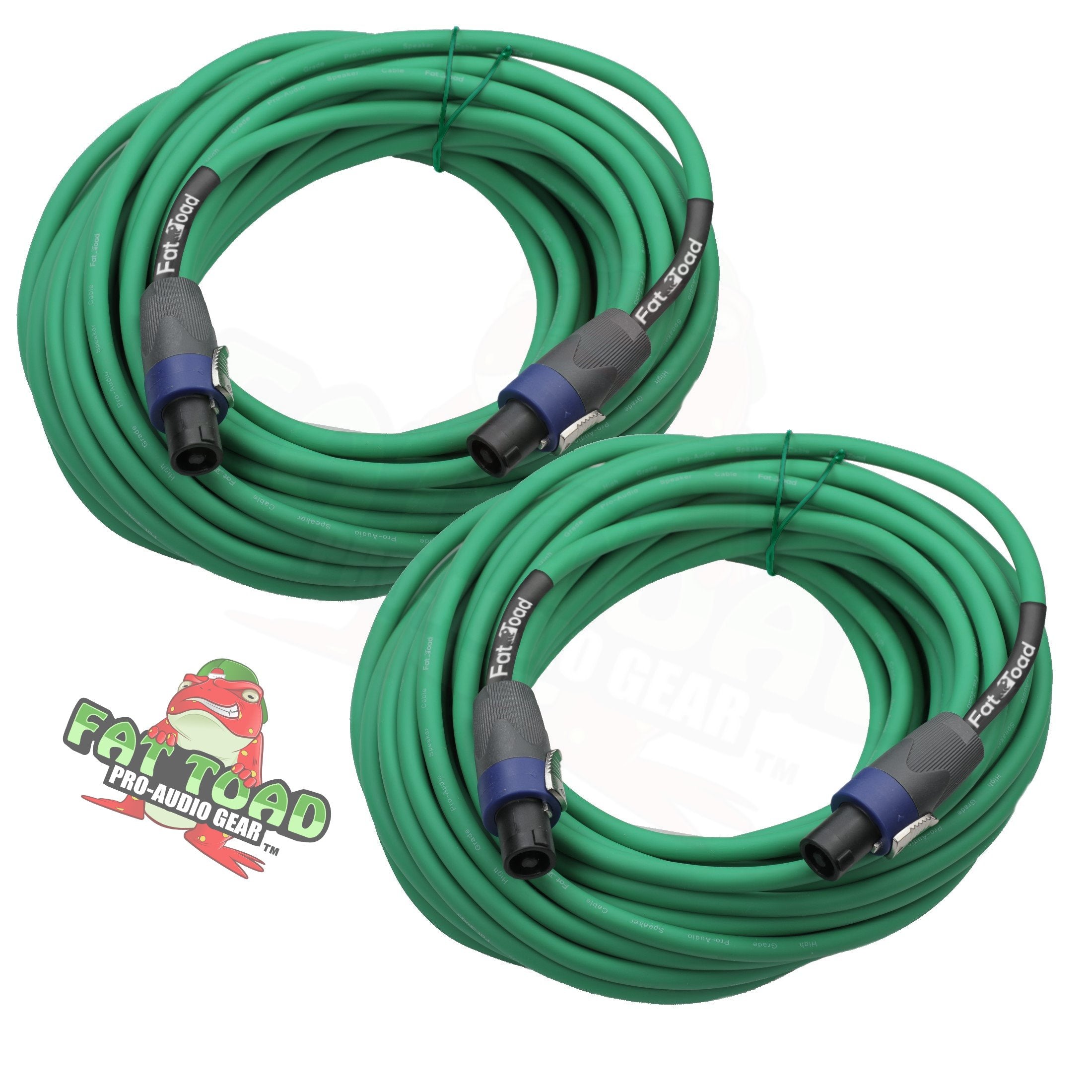 Speakon to Speakon Cables (2 Pack) by FAT TOAD - 50ft Professional Pro Audio Green Speaker PA Cord with Twist Lock Connector - 12 AWG Wire for Studio GeekStands.com