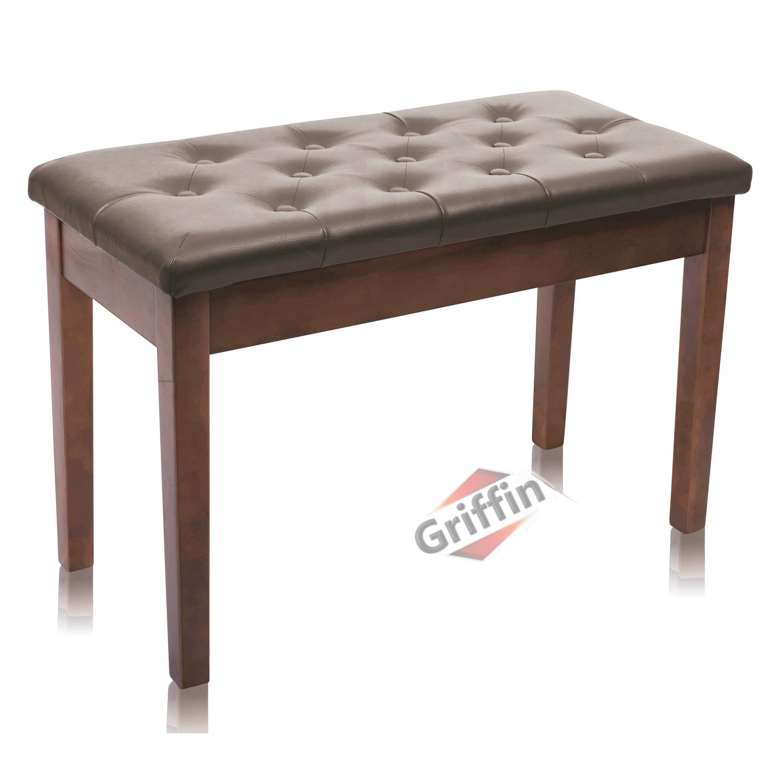 GRIFFIN Brown Wood PU Leather Piano Bench - Double Vintage Design, Ergonomic Chair Musicians Keyboard Stool - Cushion Duet Seat & Sheet Music Storage GeekStands.com