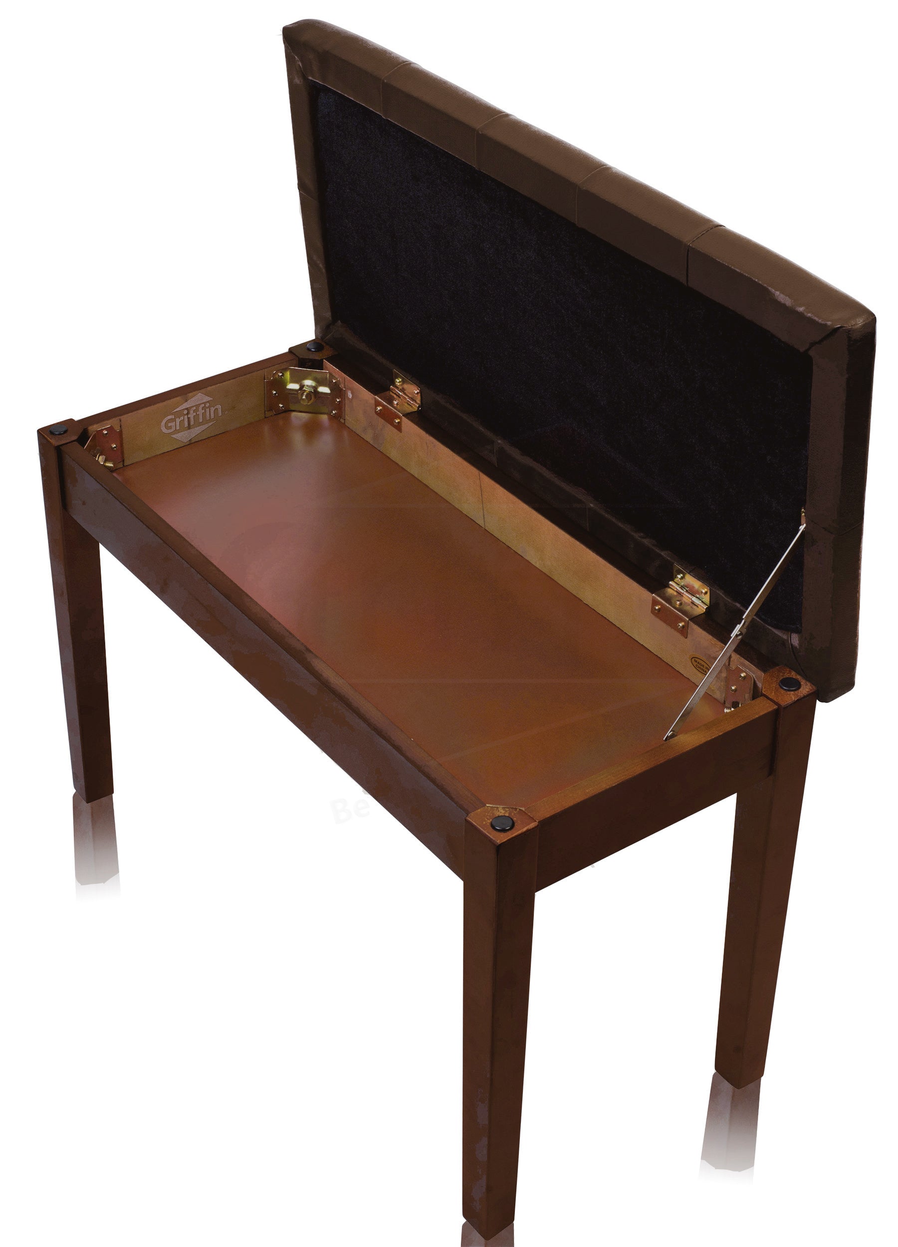 GRIFFIN Brown Wood PU Leather Piano Bench - Double Vintage Design, Ergonomic Chair Musicians Keyboard Stool - Cushion Duet Seat & Sheet Music Storage GeekStands.com