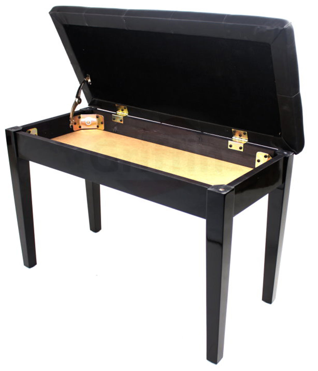 Premium Antique Black Piano Bench By Griffin - Solid Wood Frame & Luxurious, Comfortable PU Leather Padded Duet Double Seat Ergonomic Keyboard Stool With Storage Space, Durable & Sturdy, Vintage Design GeekStands.com