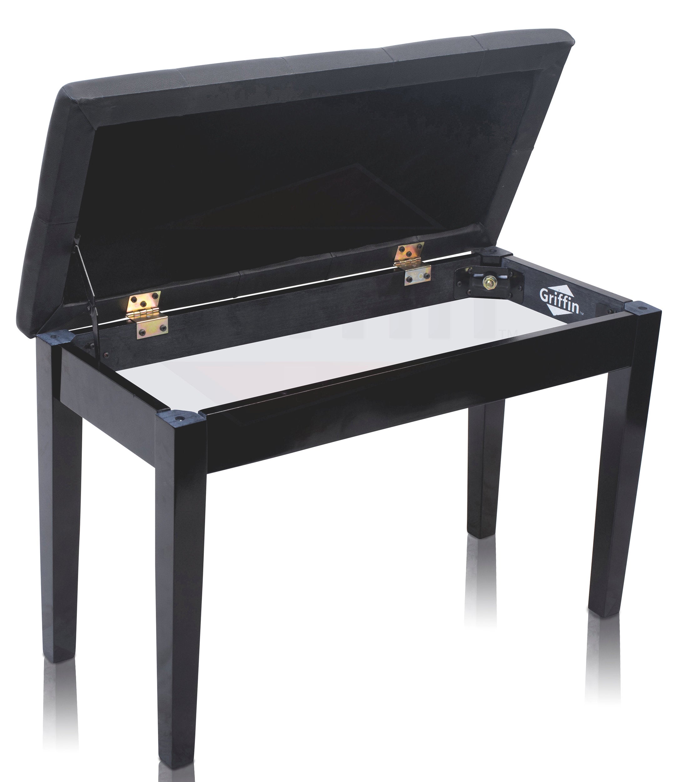Premium Antique Black Piano Bench By Griffin - Solid Wood Frame & Luxurious, Comfortable PU Leather Padded Duet Double Seat Ergonomic Keyboard Stool With Storage Space, Durable & Sturdy, Vintage Design GeekStands.com