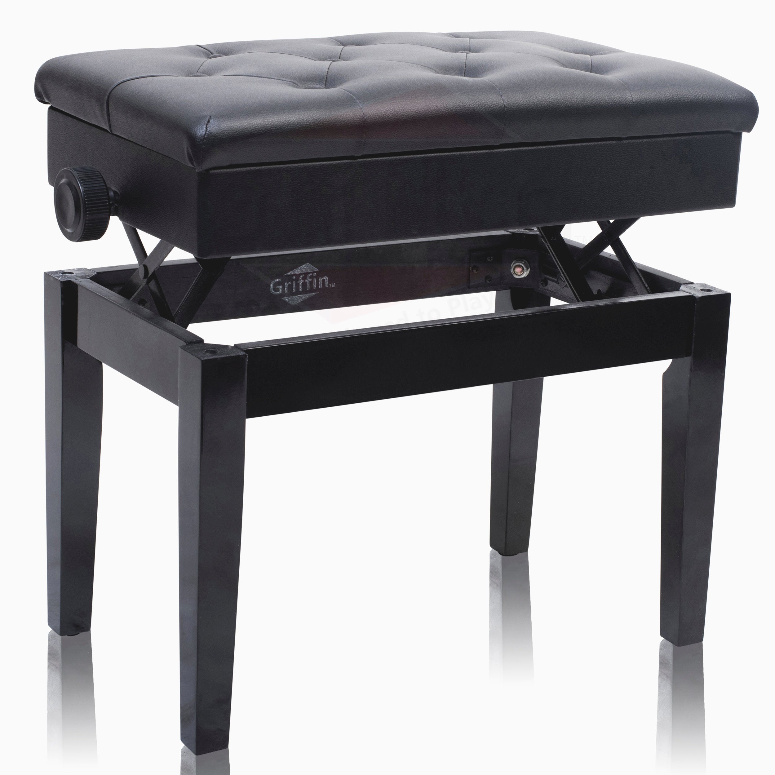 GRIFFIN Premium Antique Piano Bench - Adjustable Black Solid Wood Frame & PU Leather Padded Cushion - Vintage Ergonomic Musicians Keyboard Chair GeekStands.com