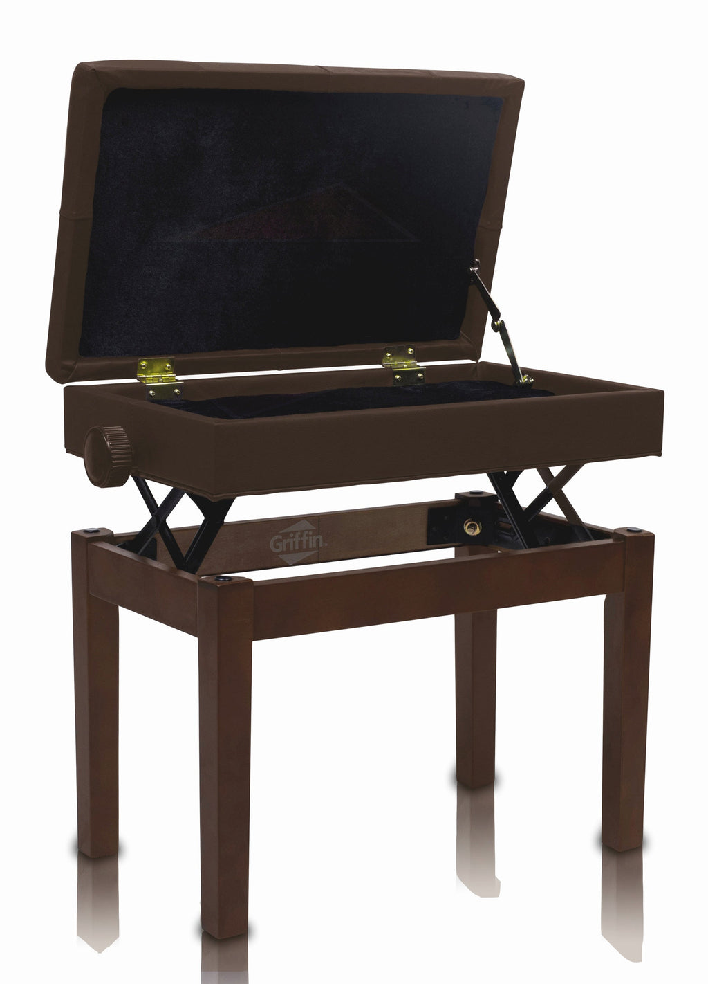 Adjustable Piano Brown PU Leather Bench by GRIFFIN - Vintage Stylish Design, Heavy-Duty & Ergonomic Keyboard Stool - Comfortable Seat & Hidden Storage GeekStands.com