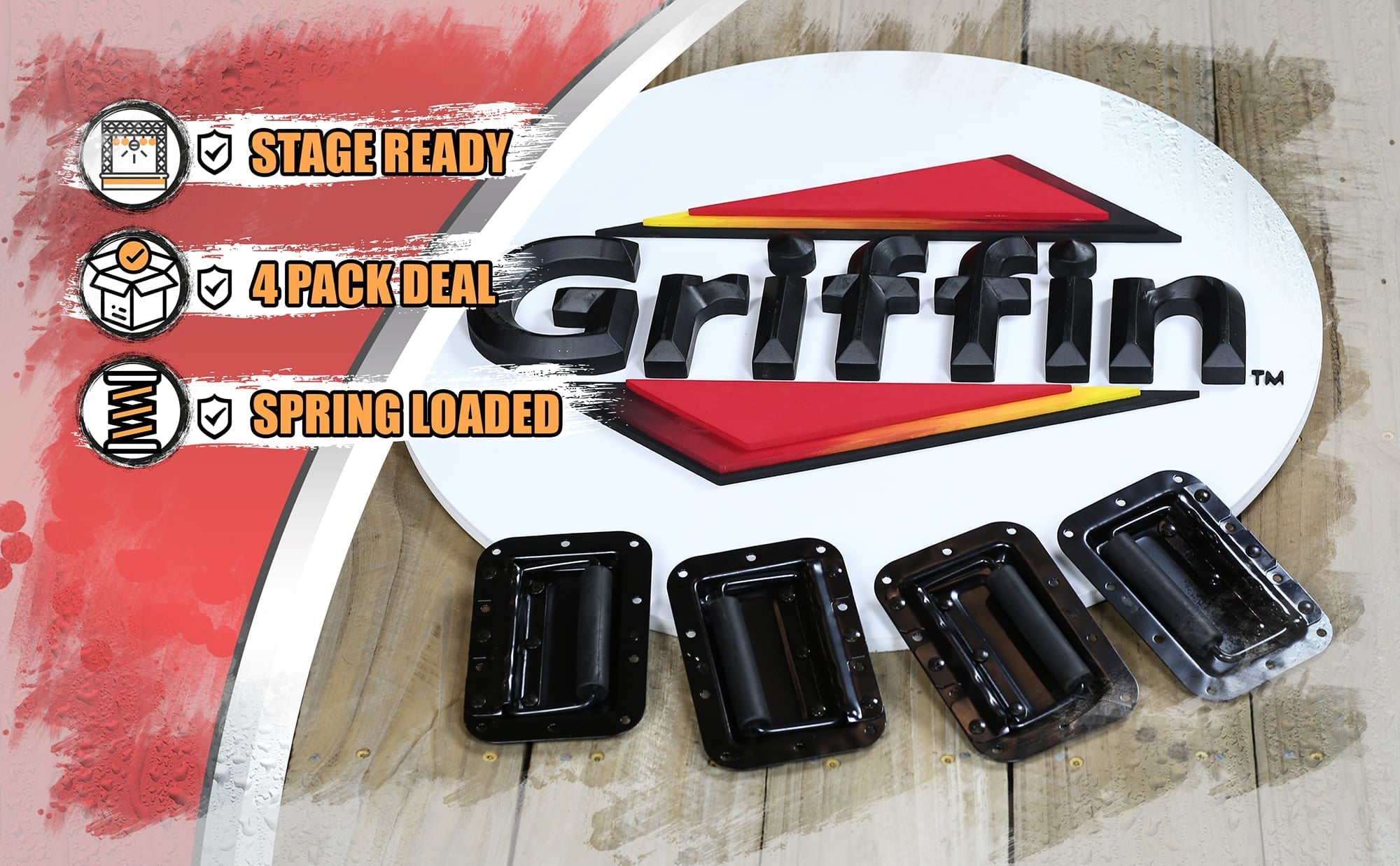 Flush Speaker Cabinet Handles for DJ PA Rack Road Case (Set of 4) by GRIFFIN | Spring Loaded Recessed Metal Flip Pull with Rubber Padding for Trunk Chest Flight Carry Case | Pro-Audio Stage Gear Parts GeekStands.com