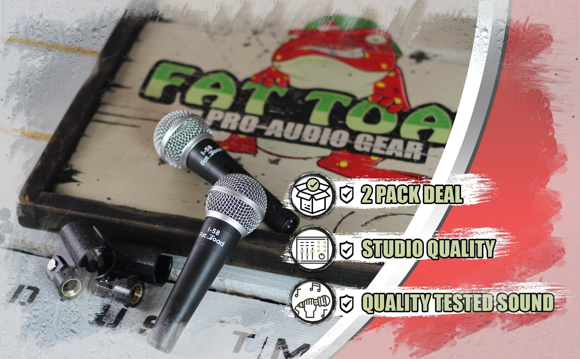 Dynamic Vocal Microphones with Clips (2 Pack) FAT TOAD - Cardioid Handheld, Unidirectional Mic - Singing Wired Microphone for Music Stage Instrument GeekStands.com