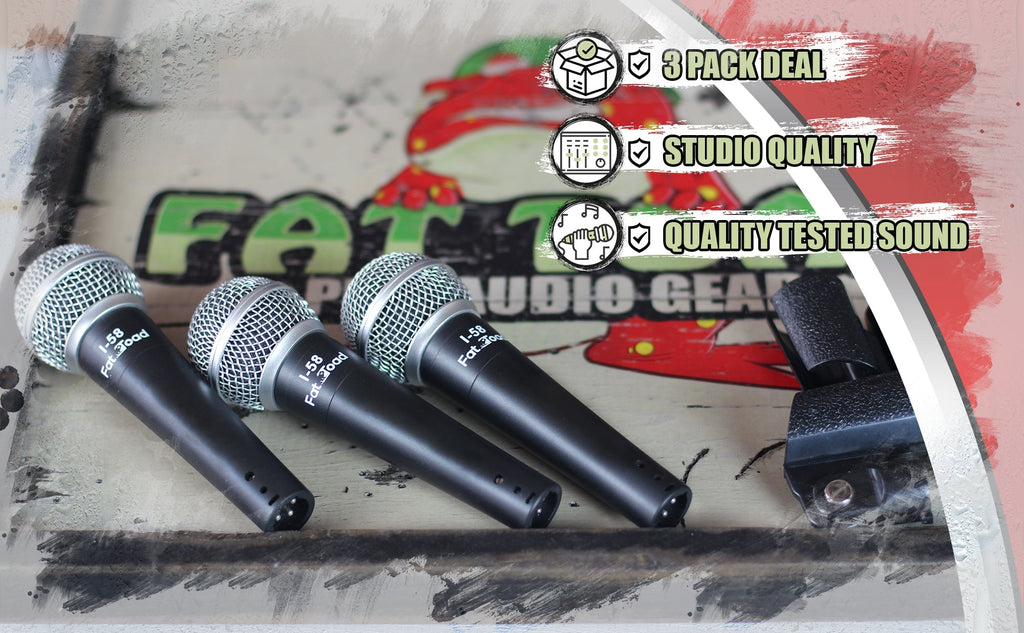 Vocal Handheld Microphones & Clips (3 Pack) by FAT TOAD - Cardioid Dynamic, Wired Instrument Mic - Singing Microphone for Live Streaming, Music Stage GeekStands.com