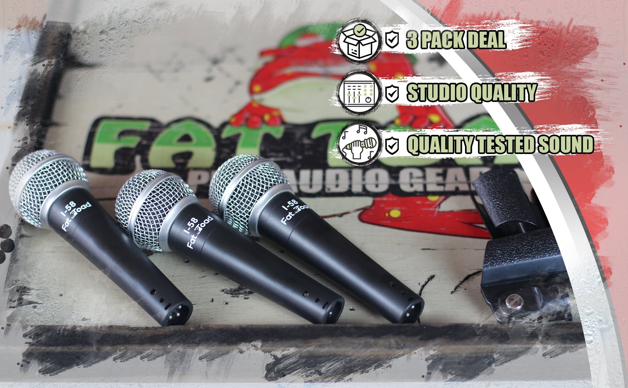 Vocal Handheld Microphones & Clips (3 Pack) by FAT TOAD - Cardioid Dynamic, Wired Instrument Mic - Singing Microphone for Live Streaming, Music Stage GeekStands.com