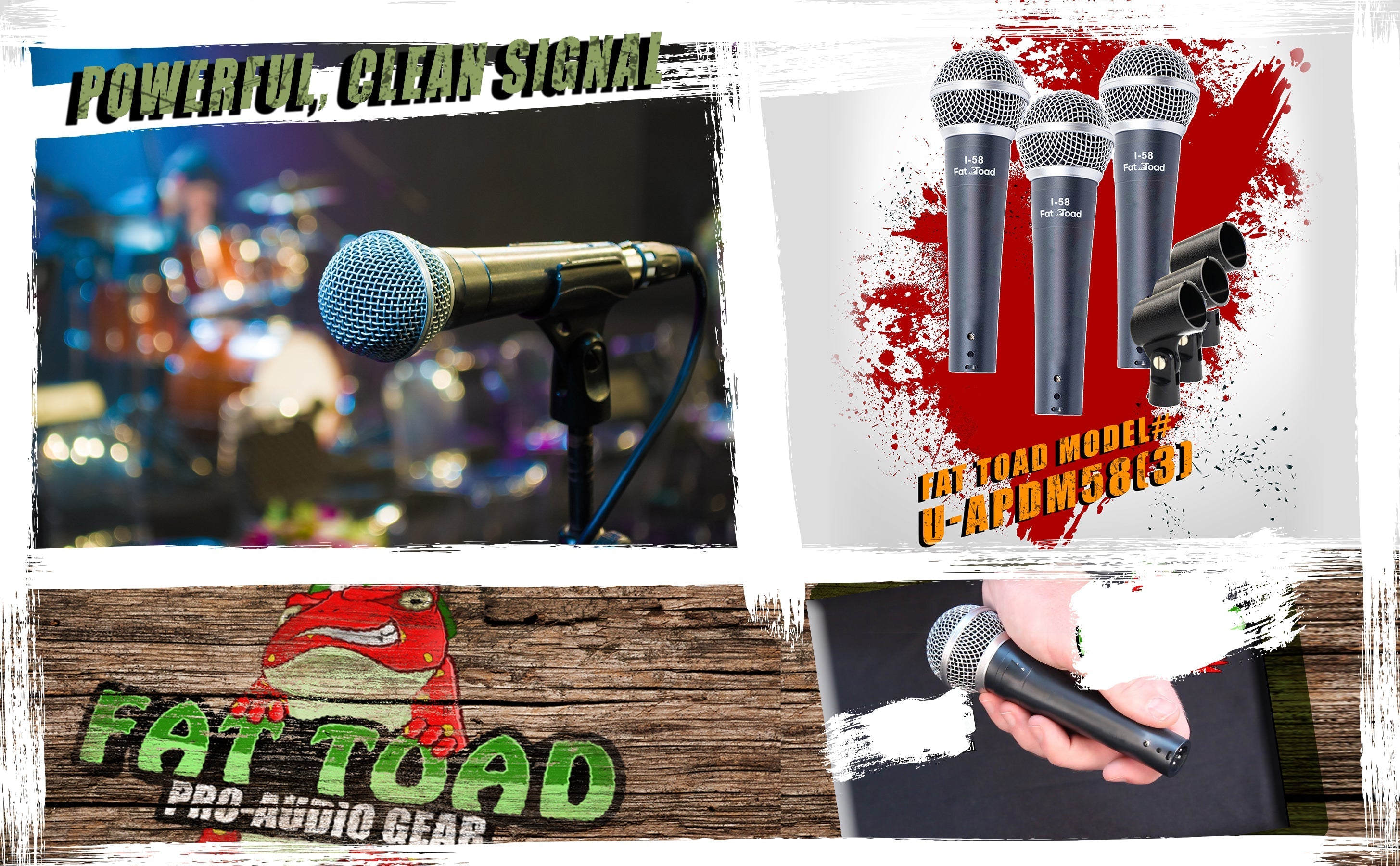 Vocal Handheld Microphones & Clips (3 Pack) by FAT TOAD - Cardioid Dynamic, Wired Instrument Mic - Singing Microphone for Live Streaming, Music Stage GeekStands.com