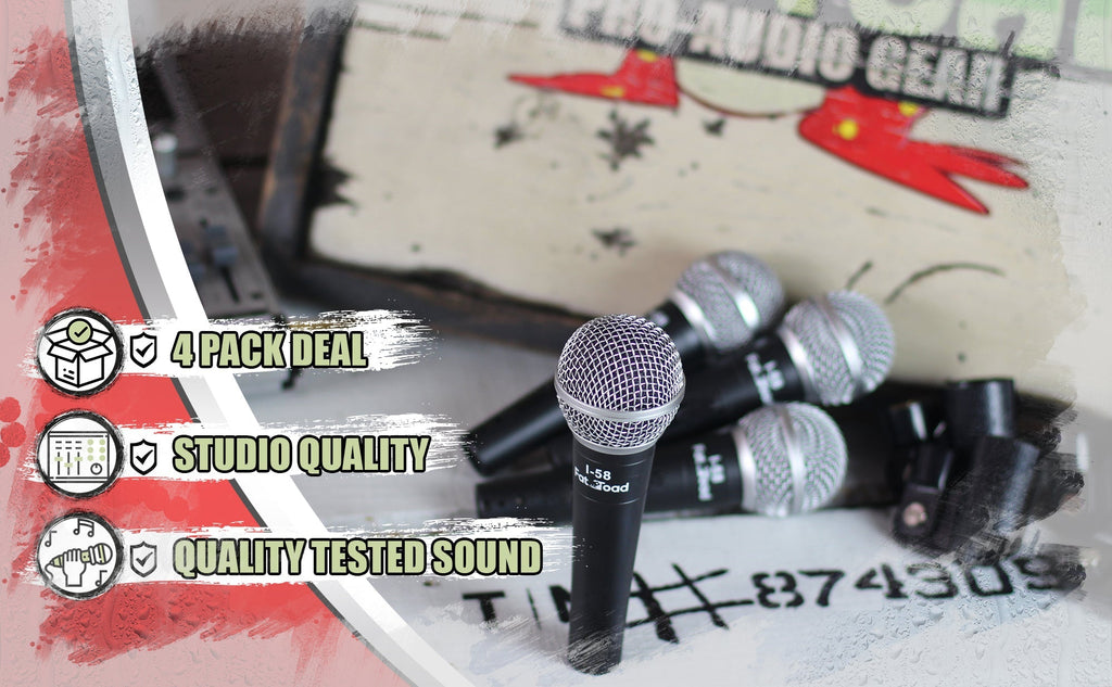 Cardioid Microphones with Clips (4 Pack) by FAT TOAD - Vocal Handheld, Wired Unidirectional Mic - Singing Microphone for Music Stage Performance GeekStands.com