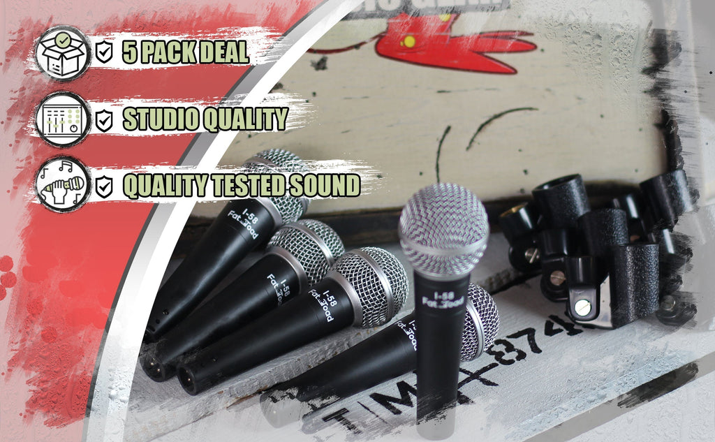 Studio Recording Microphones with Clips (5 Pack) by FAT TOAD - Vocal Handheld, Unidirectional Wired Mic - Cardioid Dynamic Singing Microphone GeekStands.com