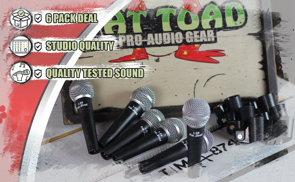 Cardioid Dynamic Microphones & Clips (6 Pack) by FAT TOAD - Professional Vocal Handheld, Unidirectional Mic - Singing Microphone Designed for DJ Stage GeekStands.com