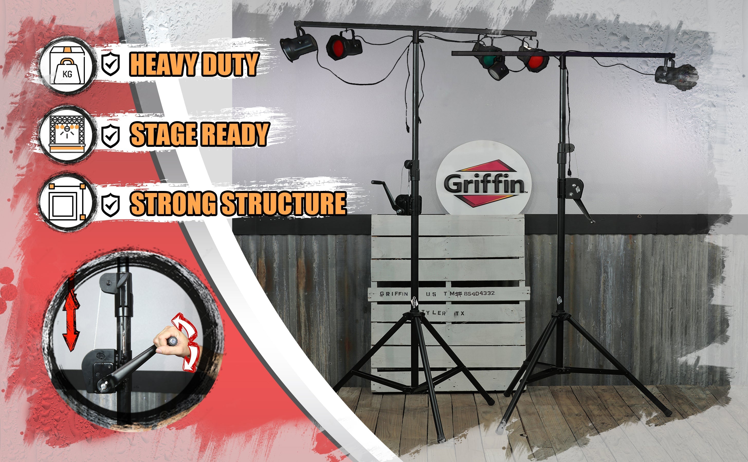 Crank Up Light Stands (2 Pack) Stage Lighting Truss System by GRIFFIN - Portable Speaker Tripod Platform Rig - Adjustable Trussing DJ Booth Kit, T Bar GeekStands.com