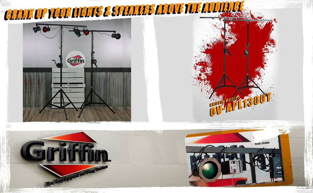 Crank Up Light Stands (2 Pack) Stage Lighting Truss System by GRIFFIN - Portable Speaker Tripod Platform Rig - Adjustable Trussing DJ Booth Kit, T Bar GeekStands.com